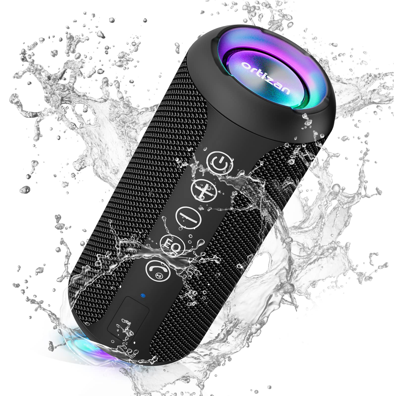 Ortizan Bluetooth Speaker, IPX7 Waterproof Portable Wireless Outdoor Speakers with LED Light, 24W Stereo Sound and 30H Playtime, 20 Meter Bluetooth Range, Mini Speakers, TF Card and AUX