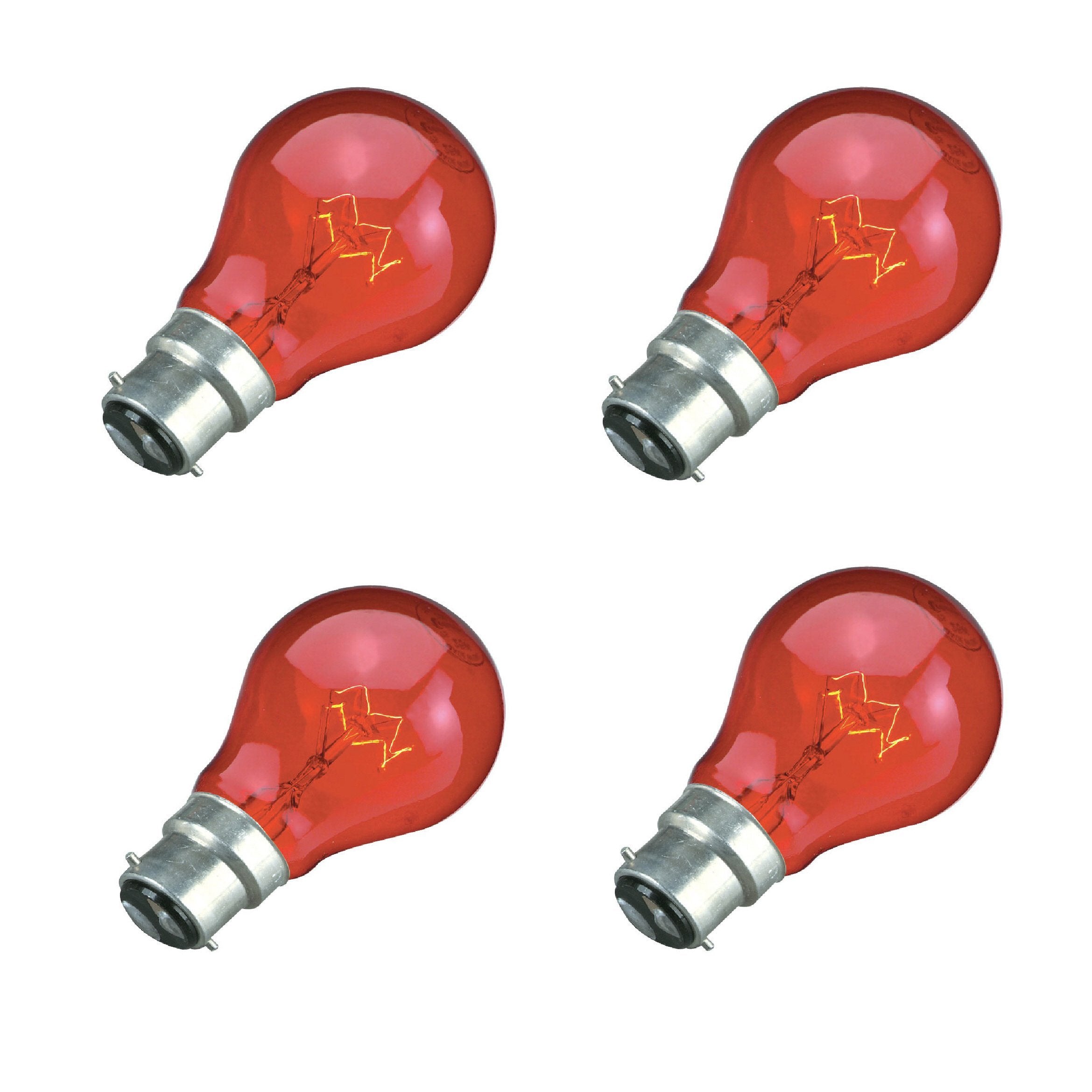 SupaLite 4 x 60W Red Fireglow Light Bulbs Bayonet BC B22 for Flame Effect Electric Fires