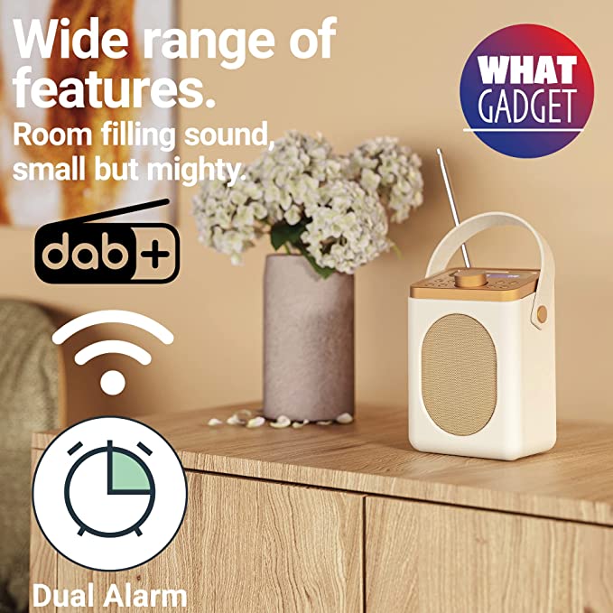 DAB, DAB+ Digital and FM Bluetooth radio | Battery and Mains Powered Portable DAB Radio | Majority Little Shelford | Bluetooth Connectivity, Dual Alarm, 15 Hours Playback and LED Display | Cream