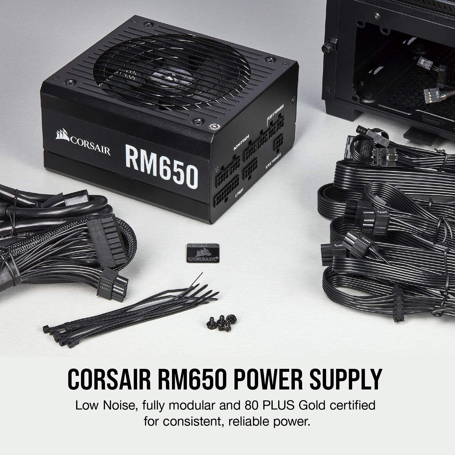 Corsair RM650, RM Series, 80 Plus Gold Certified, 650 W Fully Modular ATX Power Supply - Black