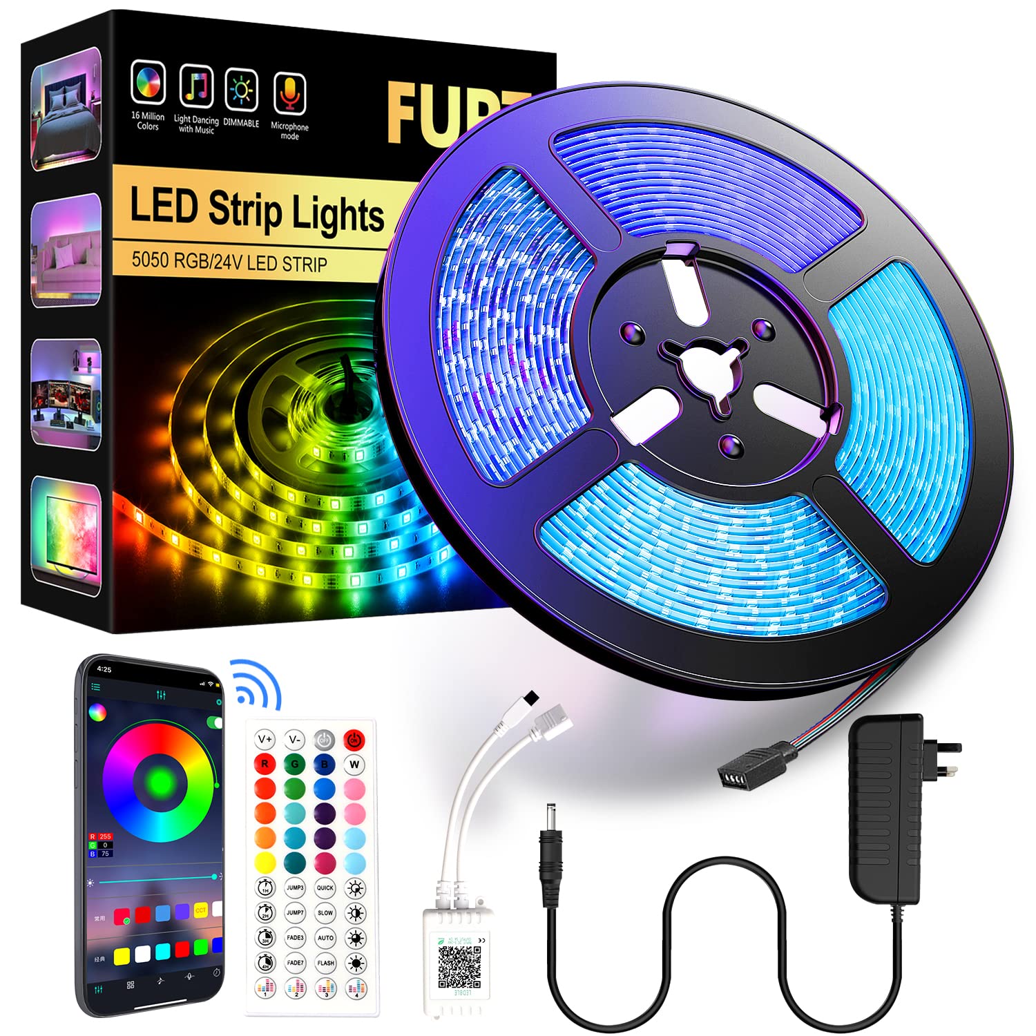 Led Strip Lights, (5m) Smart Light Strips with App Control Remote, 5050 RGB Led Lights for Bedroom,TV Music Sync Color Changing Lights for Room Party