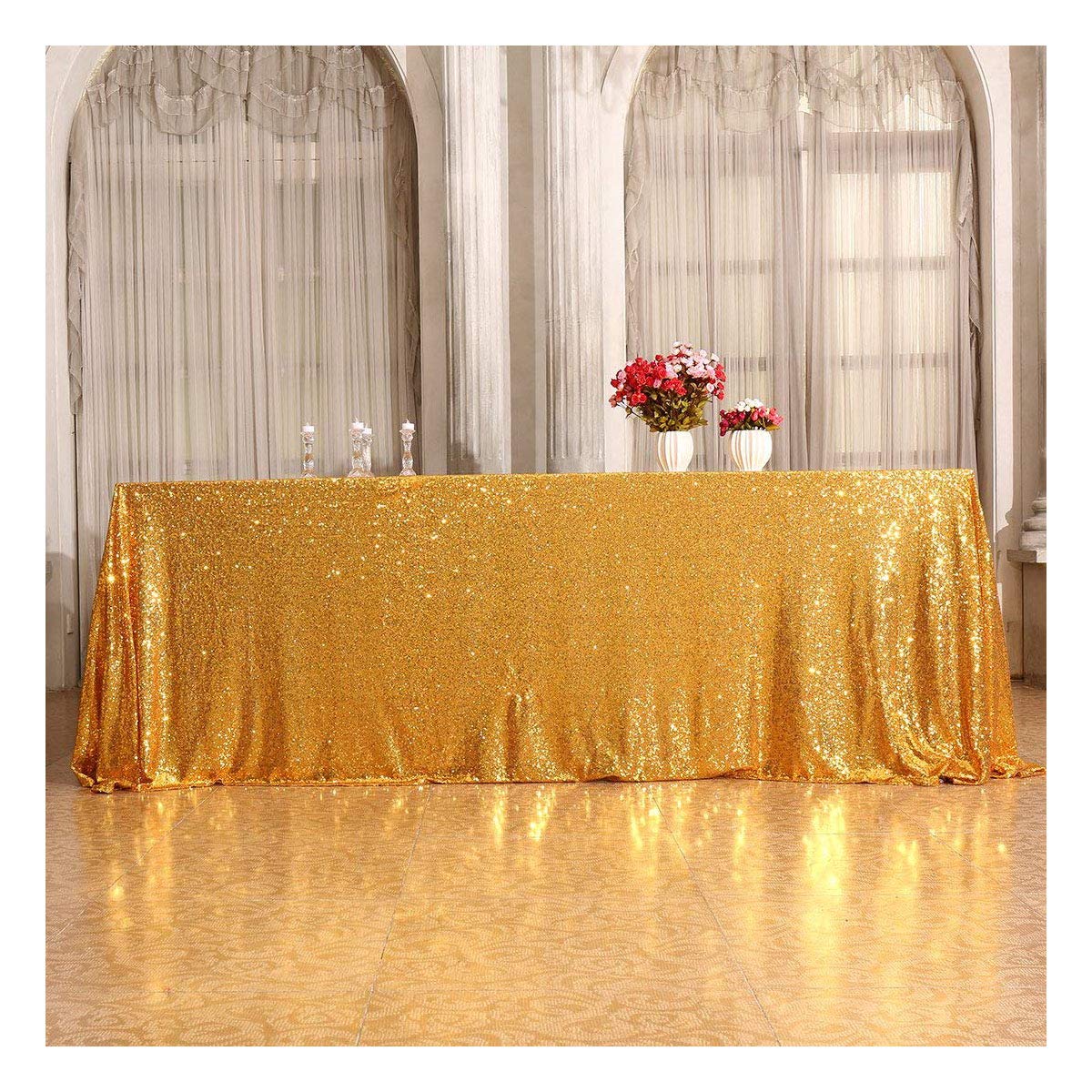 3E Home 125x200cm(50x80 Inches) Gold Sequin Tablecloth Rectangle Table Cloth Gold Sequin Tablecloths Wedding Party Banquet Table Cover Rectangle Gold