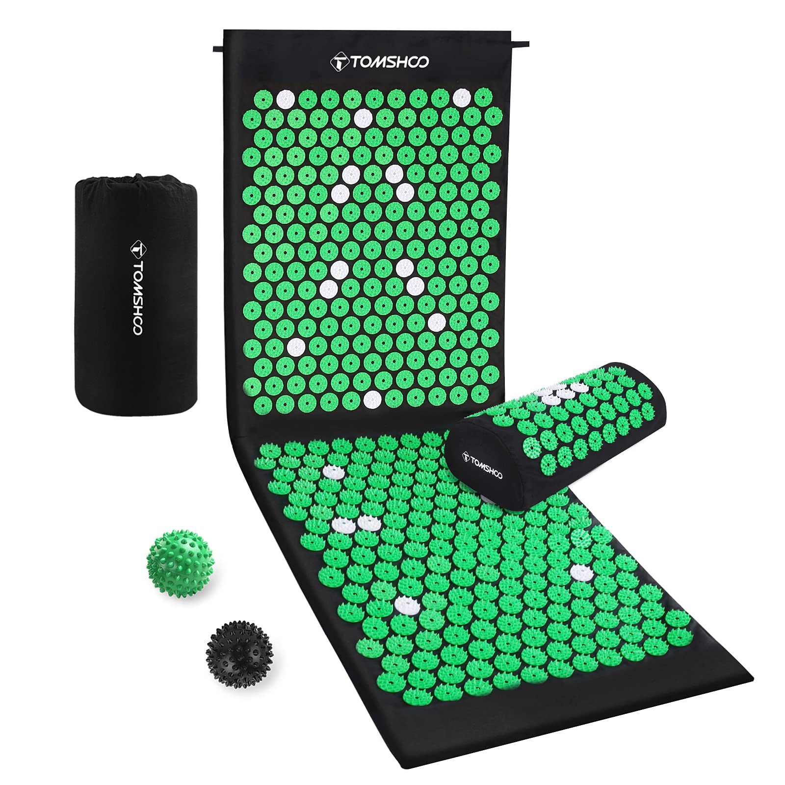 TOMSHOO+ Acupressure Set, Acupressure Mat with Magnetic Spikes Magnet Therapy and Acupressure for Relieving Head and Neck Pain with a Carrying Bag for Men and Women 120x42cm