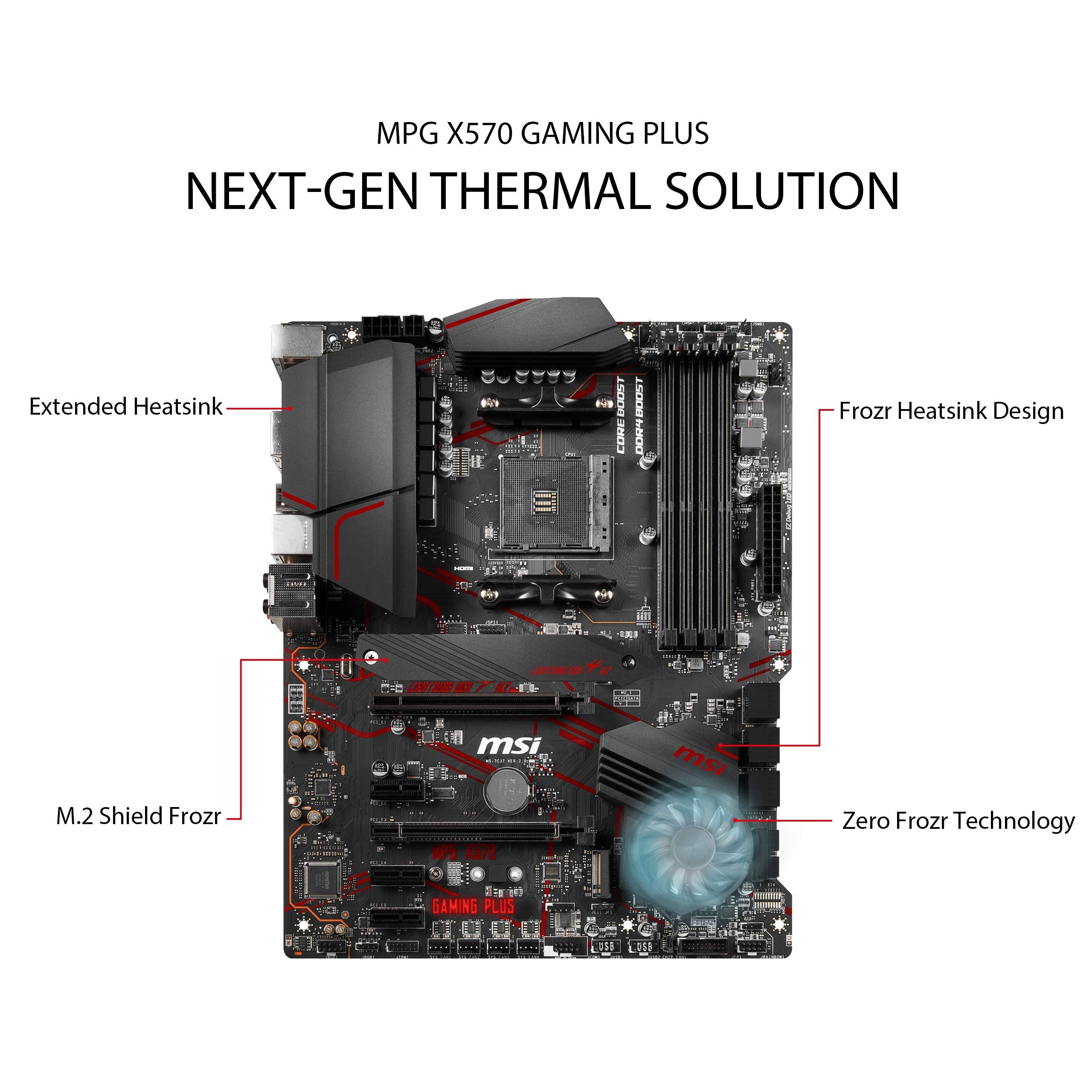 MSI MPG X570 GAMING PLUS Motherboard ATX - Supports AMD Ryzen 2nd and 3rd Gen Processors, AM4, Dual Channel DDR4, 2 x PCIe 4.0 x16, 1 x M.2 Gen4 x4, Gigabit LAN
