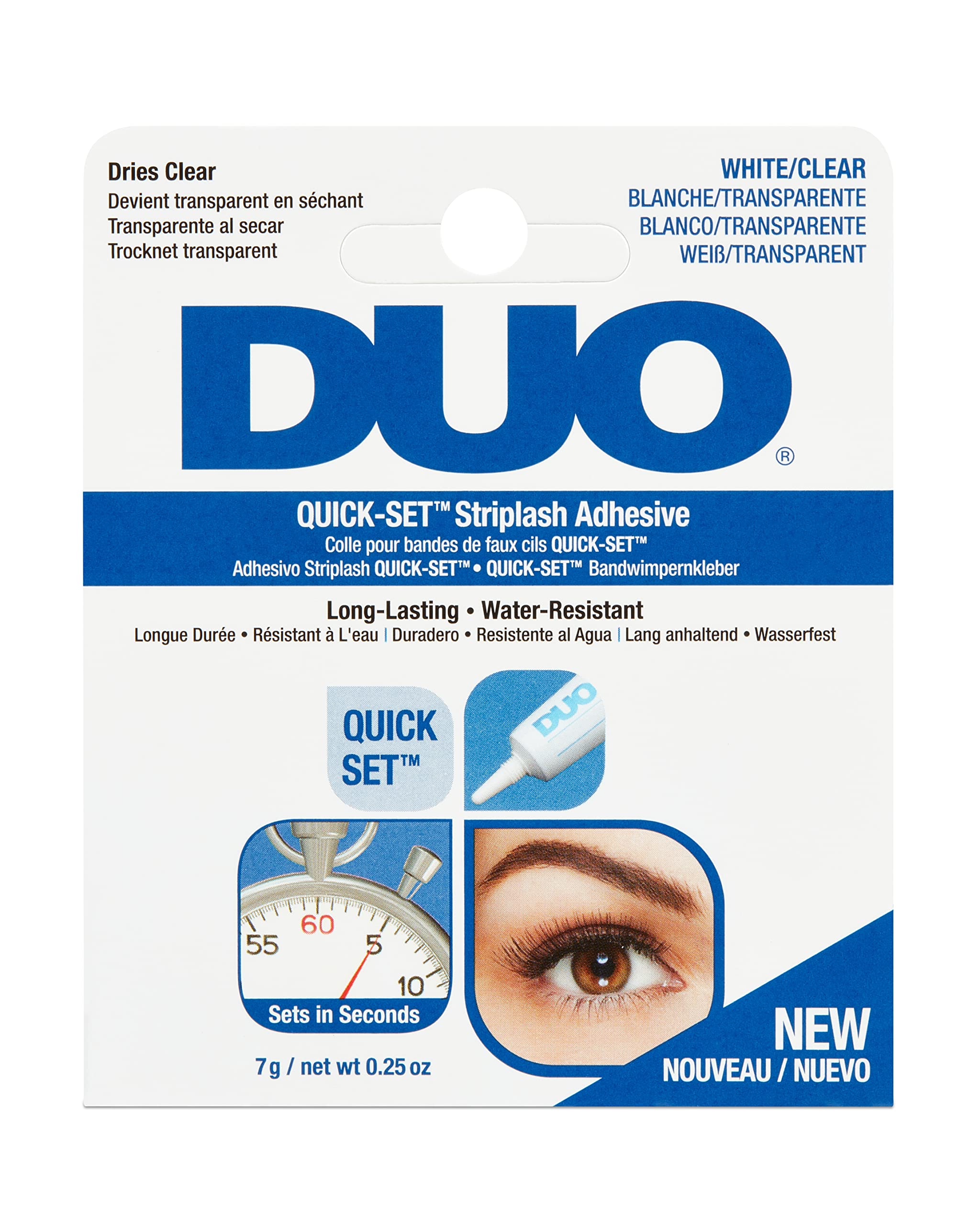 DUO Quick-Set Striplash Adhesive Clear 7g Eyelash Adheisve Applies White Dries Clear All-Day Wear Strip And Individual Lashes Sets In Seconds Water-Resistant Vegan-Friendly Cruelty-Free Eyelashes
