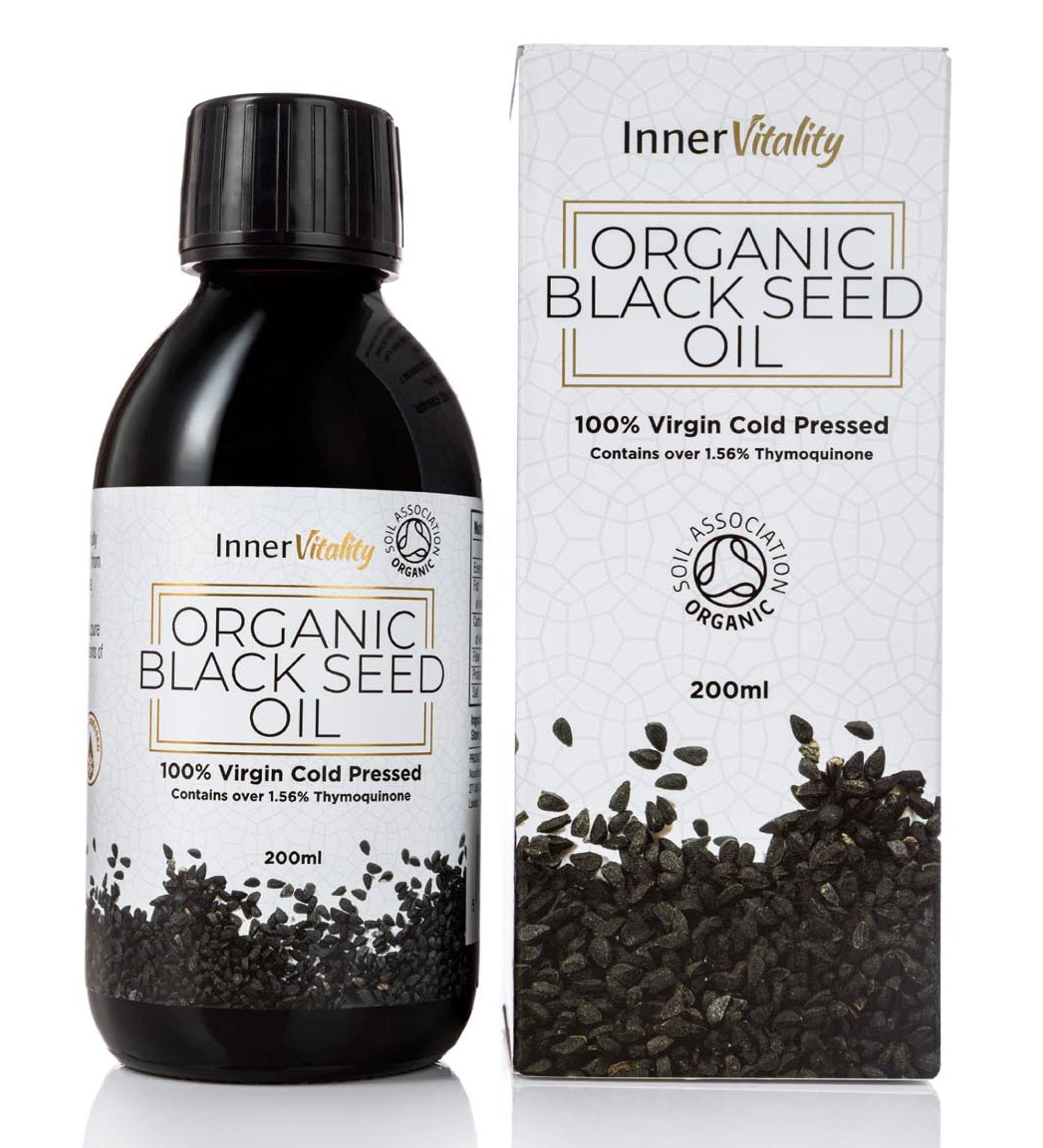 Organic Black Seed Oil Cold Pressed - 200ml High Strength 3X% - Certified Pure Virgin Oil in a Glass Bottle Rich in Omega 3 6 & 9 by Inner Vitality