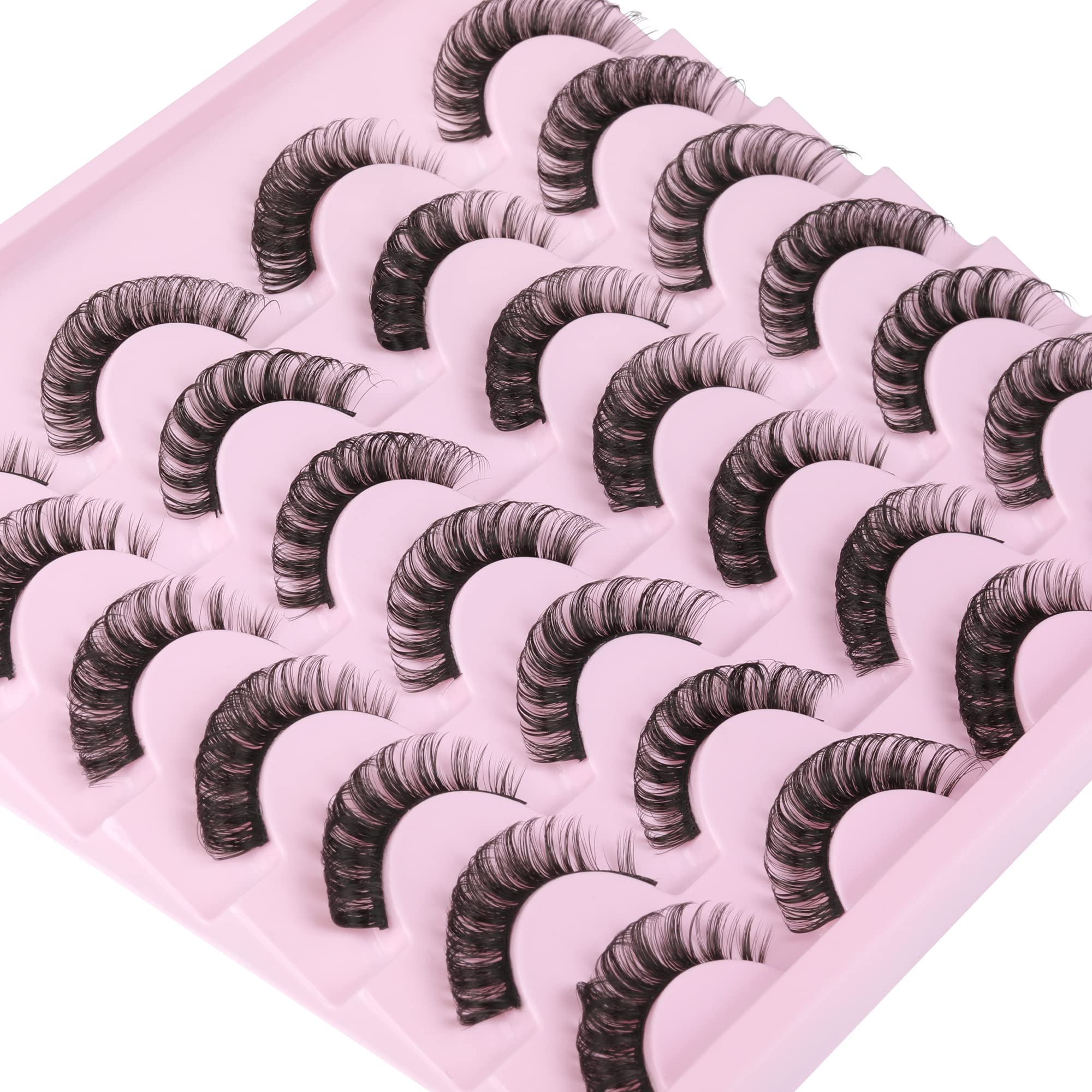 wiwoseo False Eyelashes Russian Strip Lashes D Curly Wispy Natural Lashes 3D Effect Crossing 16MM Fake Eyelashes 14 Pairs Pack