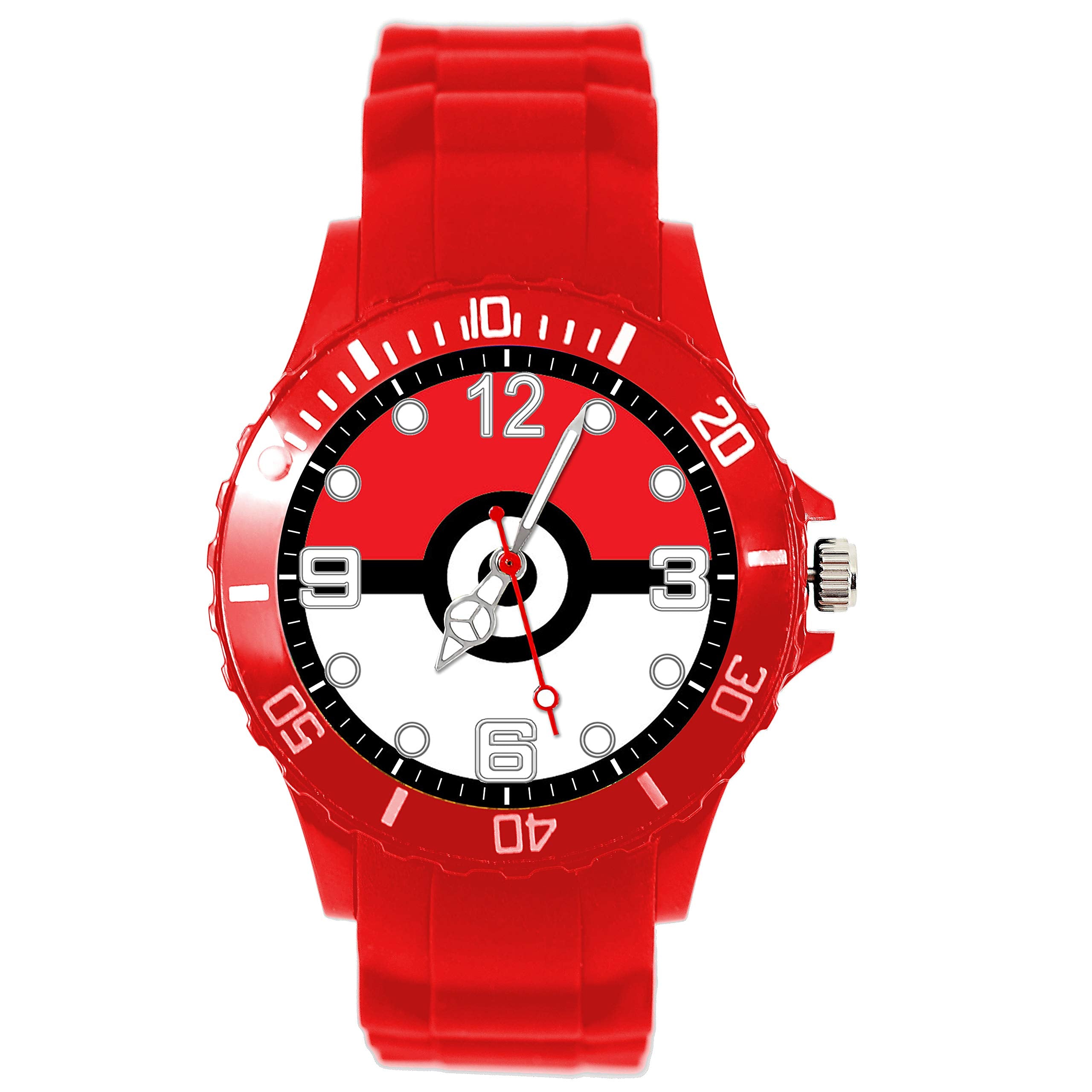 Quartz Watch with RED Silicone Band for Pocket Monsters Fans