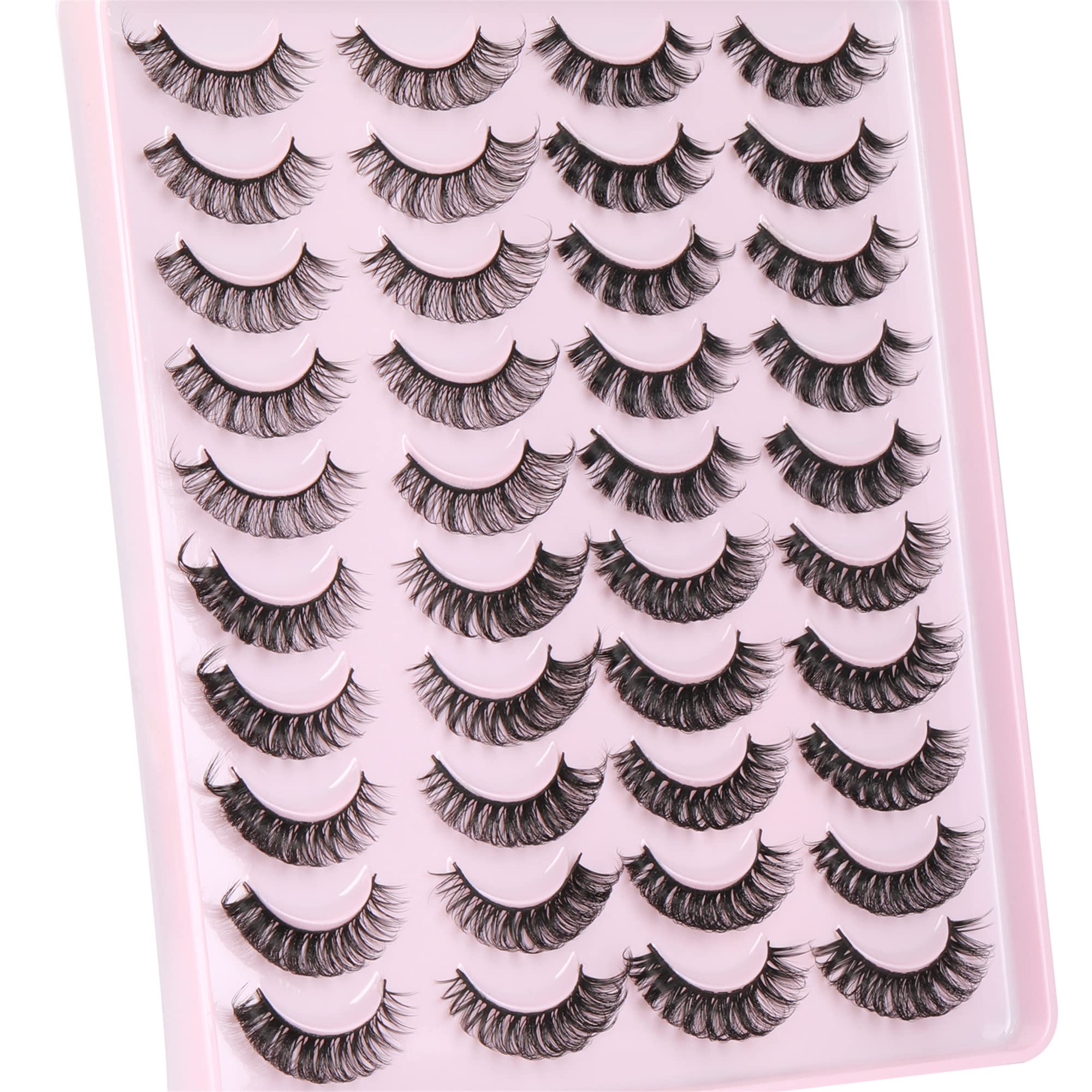 Ruairie False Eyelashes Russian Strip Lashes D Curl Fluffy Wispy Faux Mink Lashes 20 Pairs 4 Styles Volume Curly Fake Eyelashes Pack