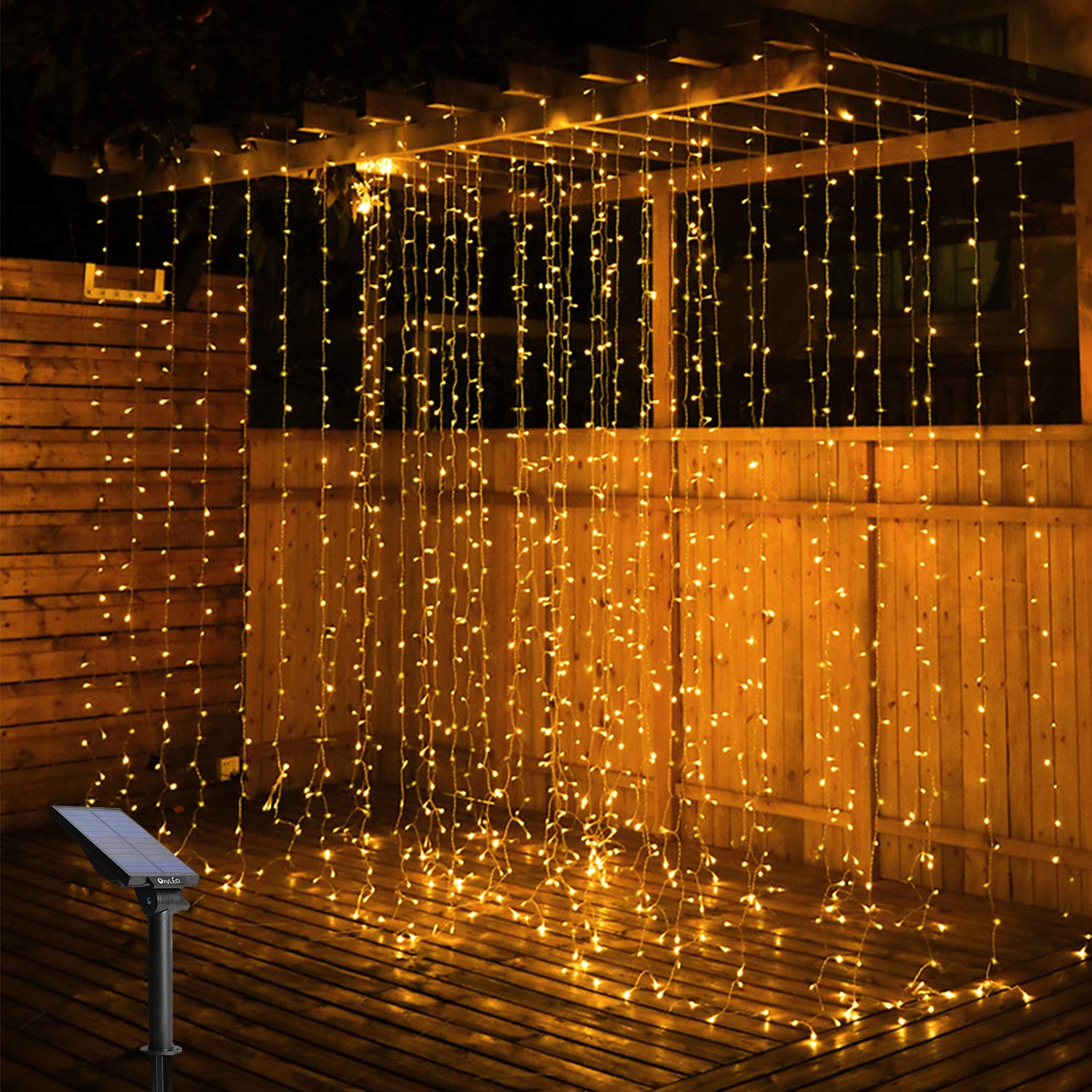 Solar Curtain Lights, OxyLED Curtain Fairy Lights 300 LED 3Mx3M 8 Modes Waterproof Solar Fairy Lights Outdoor Curtain String Lights for Patio Party Festival Decoration (Warm White)