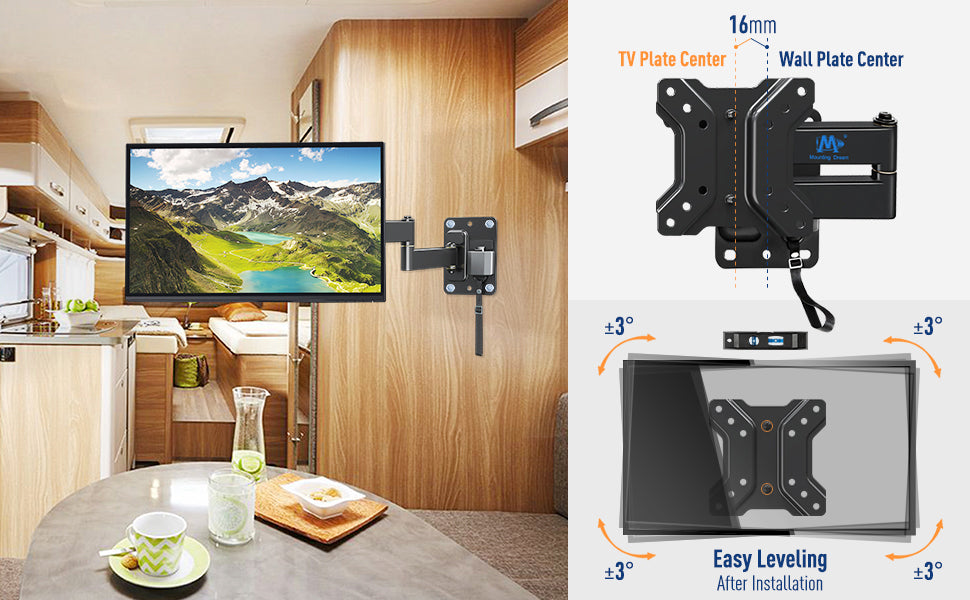 Mounting Dream Monitor / TV Wall Bracket Lockable for Camping, for Most 10-26 inch TVs with VESA 50x50, 75x75, 100x100 mm up to 10 kg, Caravan / Motorhome / RV TV Bracket MD2209-03