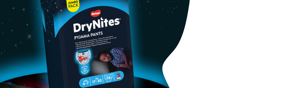 Huggies DryNites, Pyjama Pants for Boys - Sizes 8-15 Years (27 Pants) - Night Time Pants for Child and Teen BedWetting - Unbeatable Protection and Discrete Design