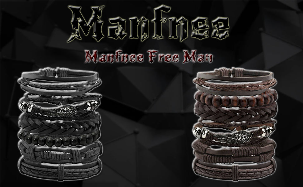 Manfnee 6-12PCS Braided Faux Leather Bracelet Punk Cuff Wrap Bracelets for Men Women Adjustable