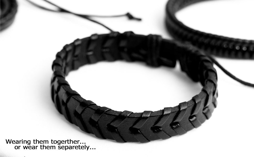 Eigso 6Pcs Braided Leather Bracelets Men Women's Bangles Punk Cuff Wrap Wristbands Adjustable