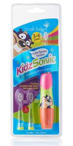 Brush Baby KidzSonic Toddler and Kid Electric Toothbrush for Ages 3+ Years - Disco Lights, Gentle Vibration, and Smart Timer Provide a Fun Brushing Experience - Dinosaur