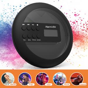 Hernido Portable CD Player for Car, Compact Disc Personal CD Player with FM Transmitter, USB Rechargeable CD Player with Headphones, Shockproof/Resume Playback Walkman CD Player