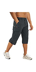 TACVASEN Men's Quick Dry Breathable Outdoor Sports Elastic Capri Shorts with Zipper Pockets