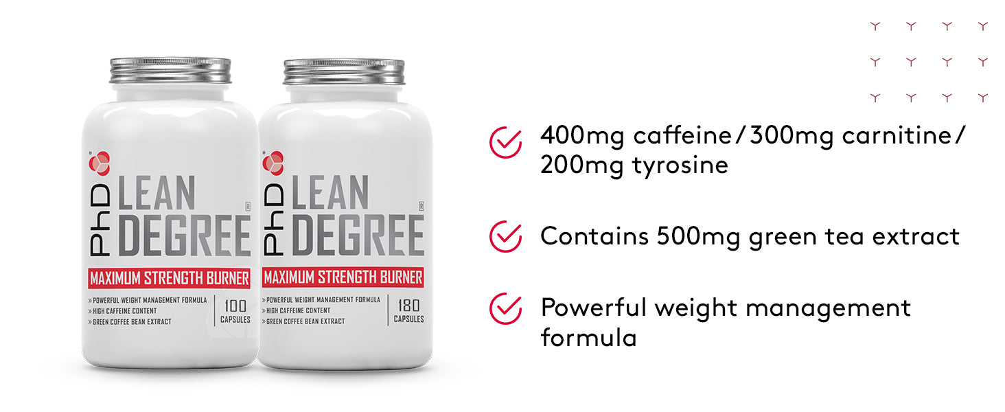 PhD Nutrition Lean Degree Maximum Strength Weight Management Supplement | High Caffeine | Green Coffee Bean Extract | Powerful Burner | 100 Capsules (25 Days Supply)