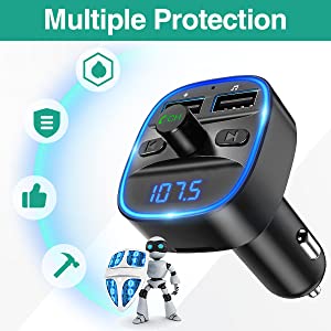  LENCENT FM Transmitter, 2022 Upgraded Bluetooth FM Transmitter  Wireless Radio Adapter Car Kit with Dual USB Charging Car Charger MP3  Player Support TF Card & USB Disk : Electronics