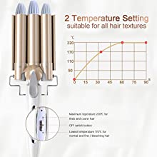 Ten-Tatent Hair Waver,3 Barrel Hair Curler Curling Iron 25mm with 2 Temperature Control 30s Quick Heating for Long or Short Hair Styling, with Heat Resistant Glove(Gold)…