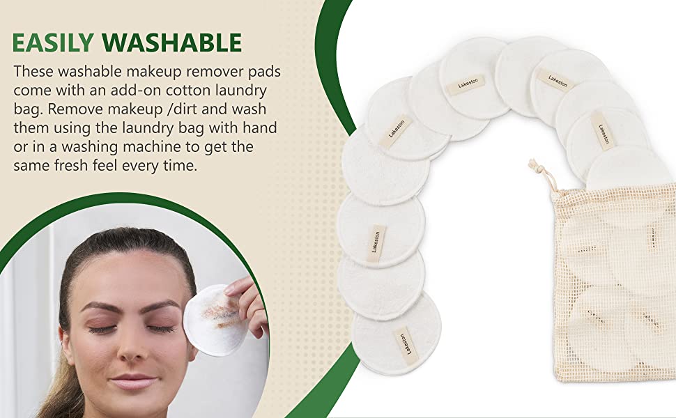 16 Pcs Reusable Makeup Remover Pads with Extra Large Laundry Bag - Reusable Cotton Pads are Eco Friendly, Super Soft, Double Sided & Organic - Premium Bamboo Face Pads for Makeup Removal