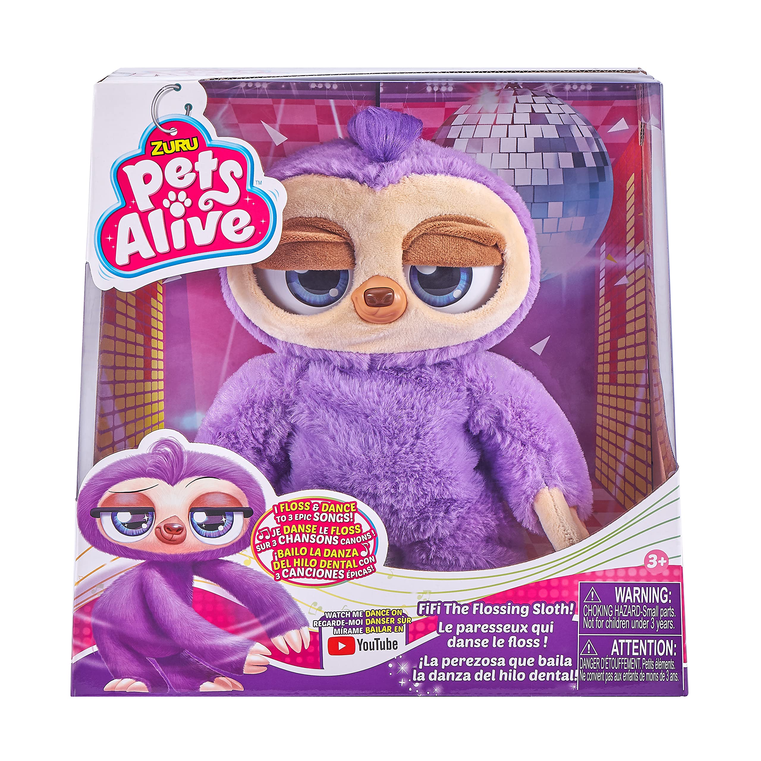 Pets Alive Fifi the Flossing Sloth Purple - Interactive Animal Dancing Robotic Plush Toy with 3 Songs, Floss Dance, Adorable Gift, Party Plush Toy Kids Ages 3+