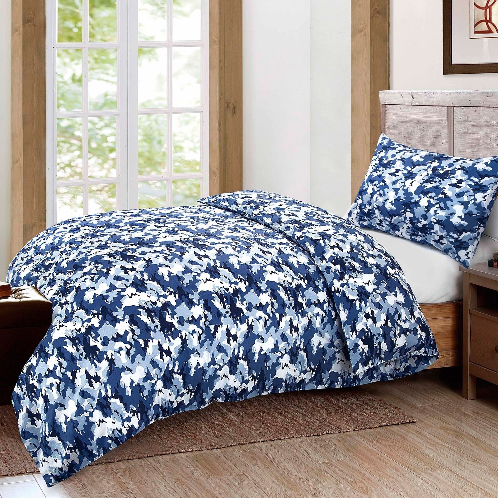 Nimsay Home Camouflage Blue Reversible Duvet Cover and One Pillow Case Bedding Set (Single)