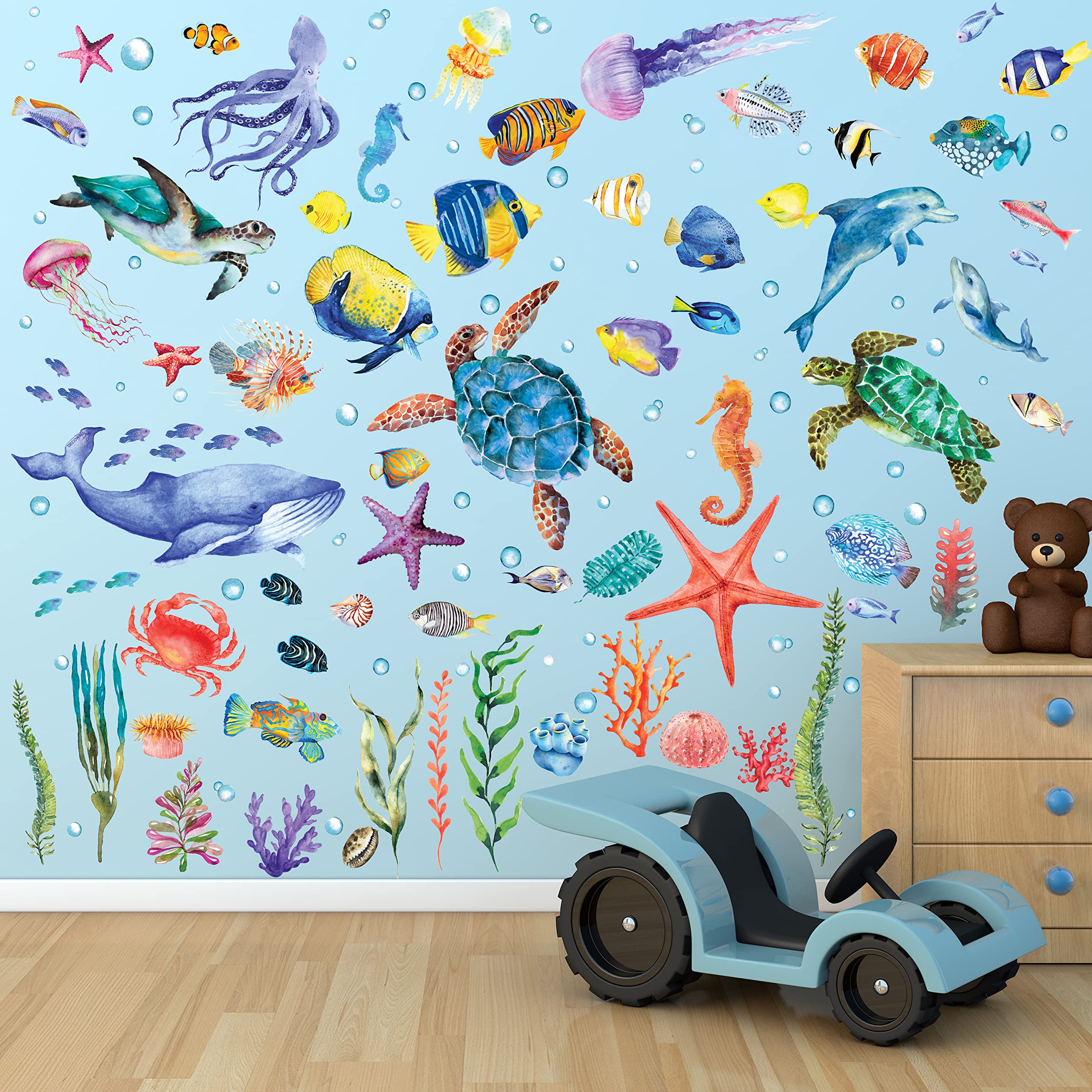 BASHOM BS-107 Under The Sea Wall Stickers Ocean Fish Decals Turtle Jellyfish Removable for Kids Bedroom Nursery Living Room Art Home décor Bathroom