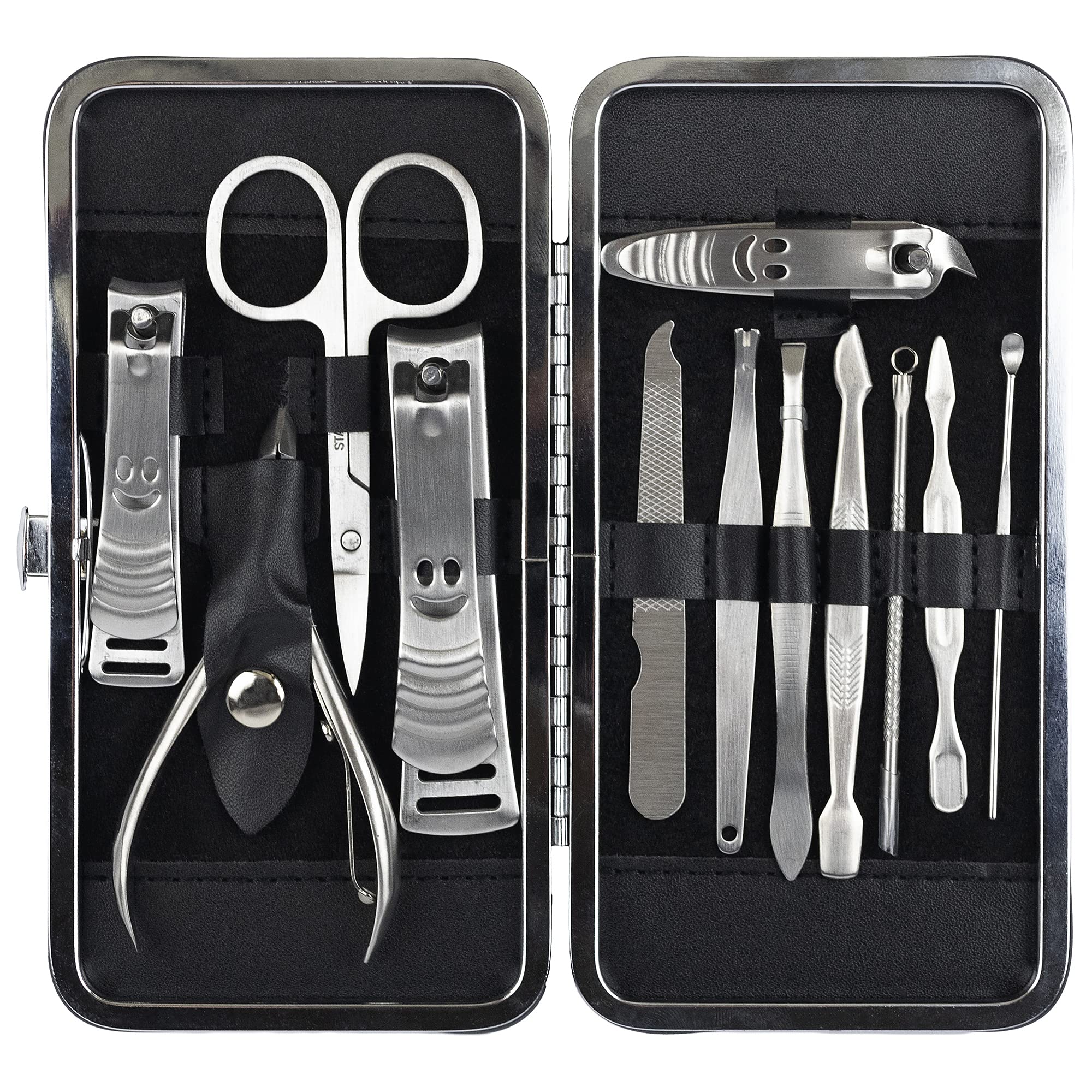 LaRoc Nail Care Manicure Set 12 Piece Professional Nail Clippers Kit Pedicure Care Tools-Stainless Steel Grooming Tools With PU Leather Case for Travel & Home