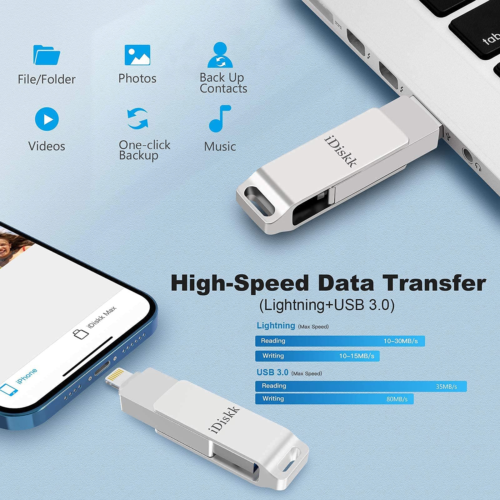 iDiskk 128GB Photo Stick for iPhone MFi Certified lightning USB stick for iPhone external memory stick iPhone storage work with iOS iPhone iPad Mac and PCs iPhone USB flash drive