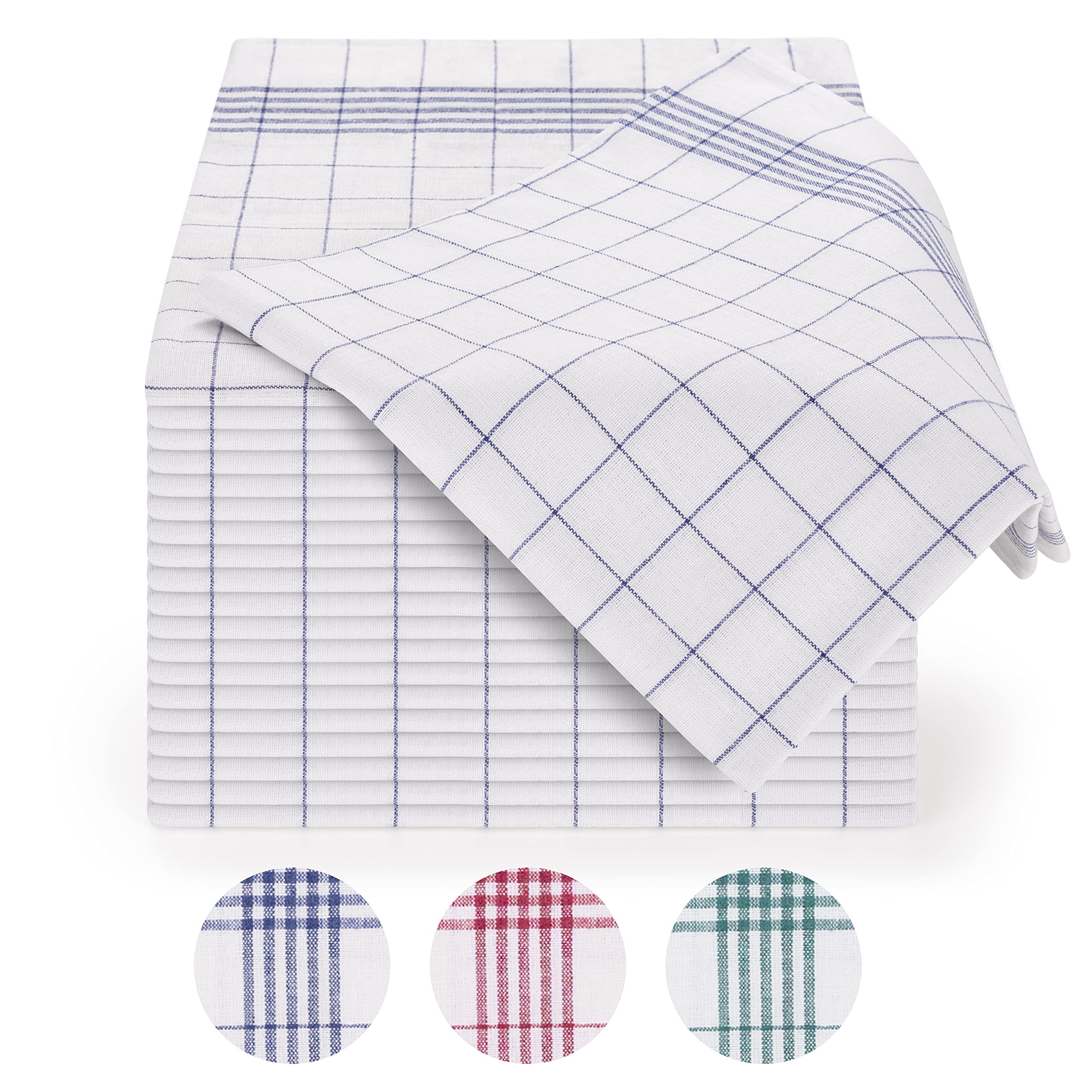Blumtal Premium Tea Towels for Kitchen - Set of 10 Kitchen Towels, High-Absorbent, 100% Cotton, blue checked, 50x70cm