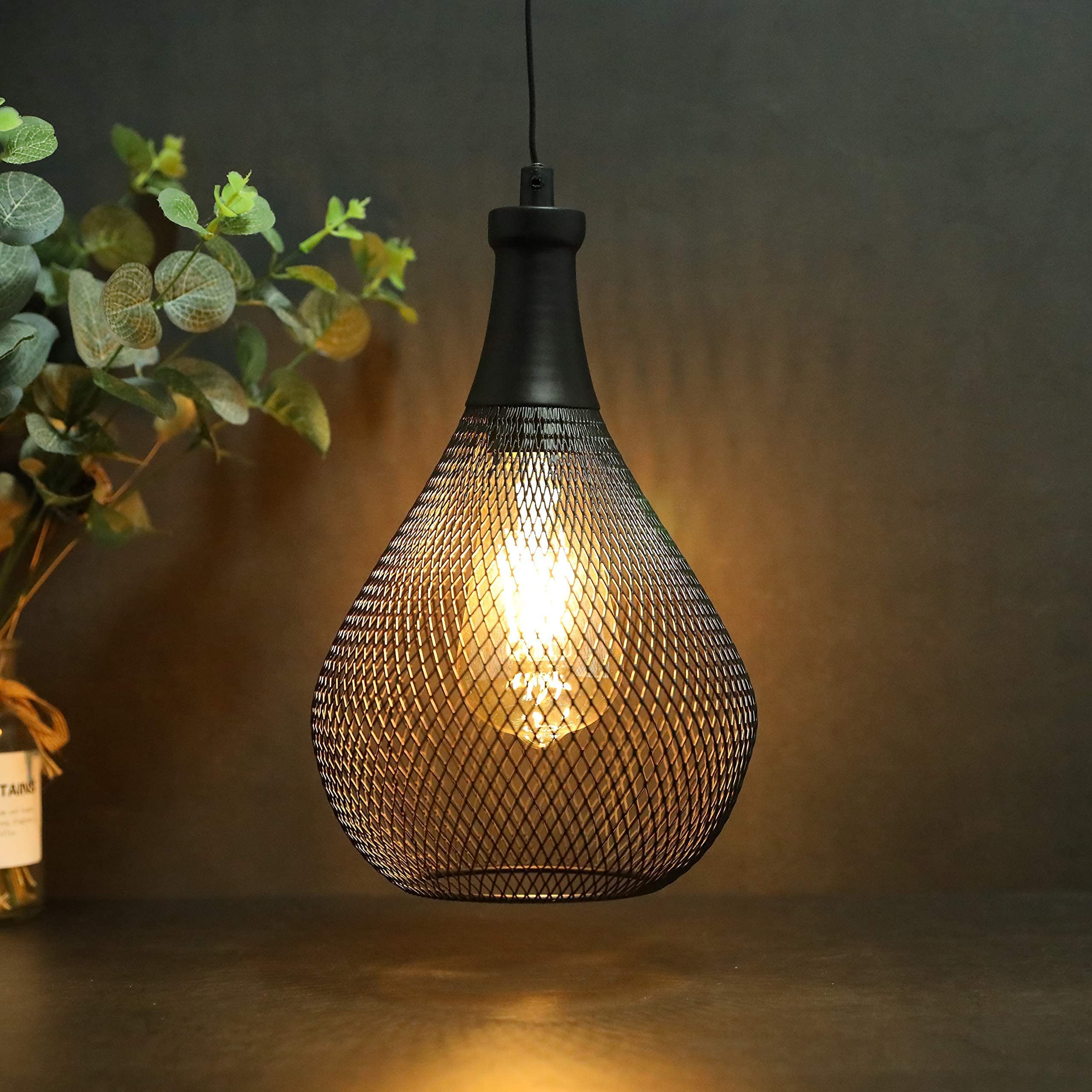 JHY DESIGN Hanging Lamp Battery Powered with 6-Hour Timer, Decorative Pendant Lamp 28cm High Cage Battery Lamp for Garden Bar Party Indoor Balcony Living Room Shop Gifts Hallway Bedside Entryway Xmas