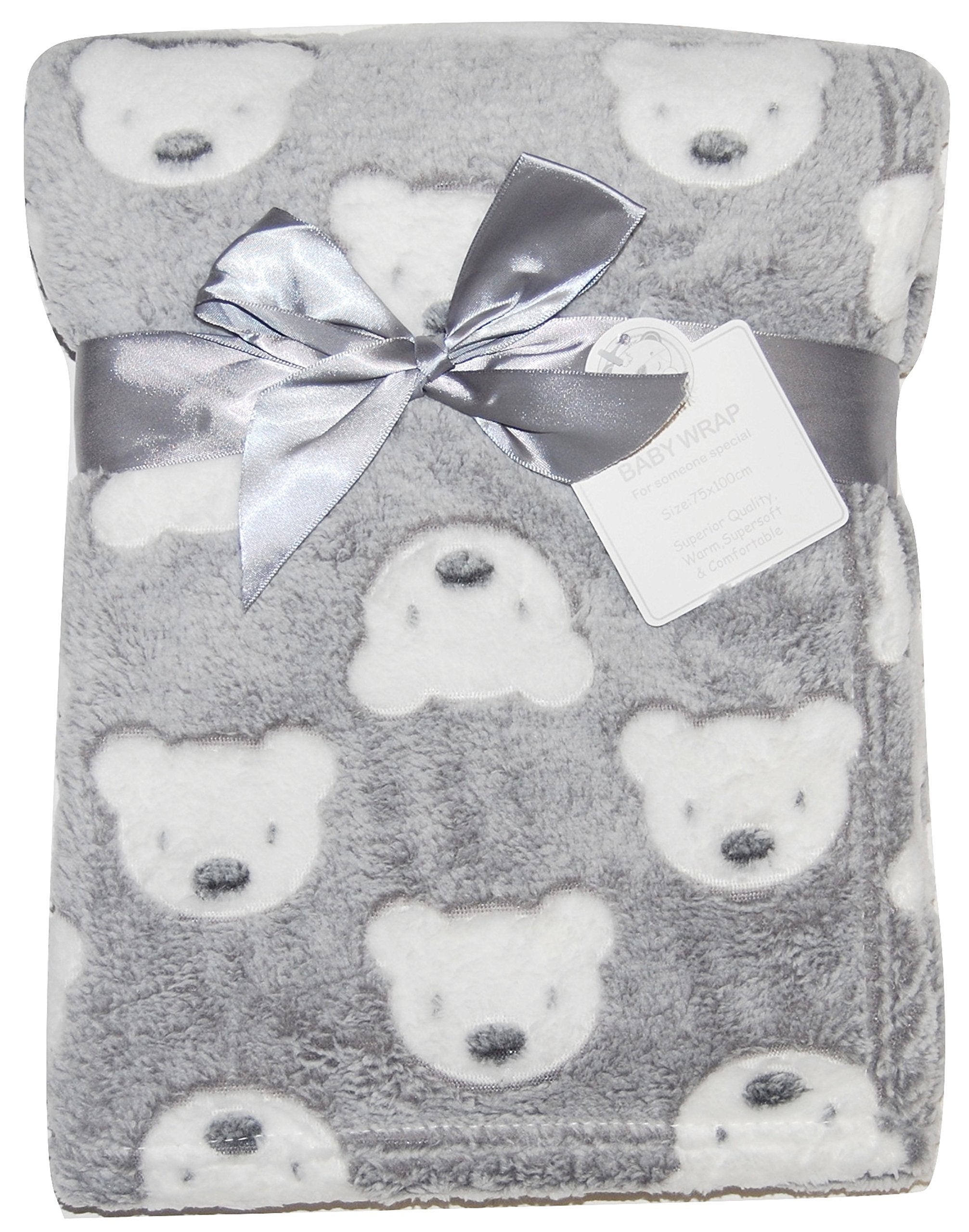 Baby Boy Girl Unisex Soft Fleece Wrap Blanket Pram Cot Crib Moses Basket Grey Teddy