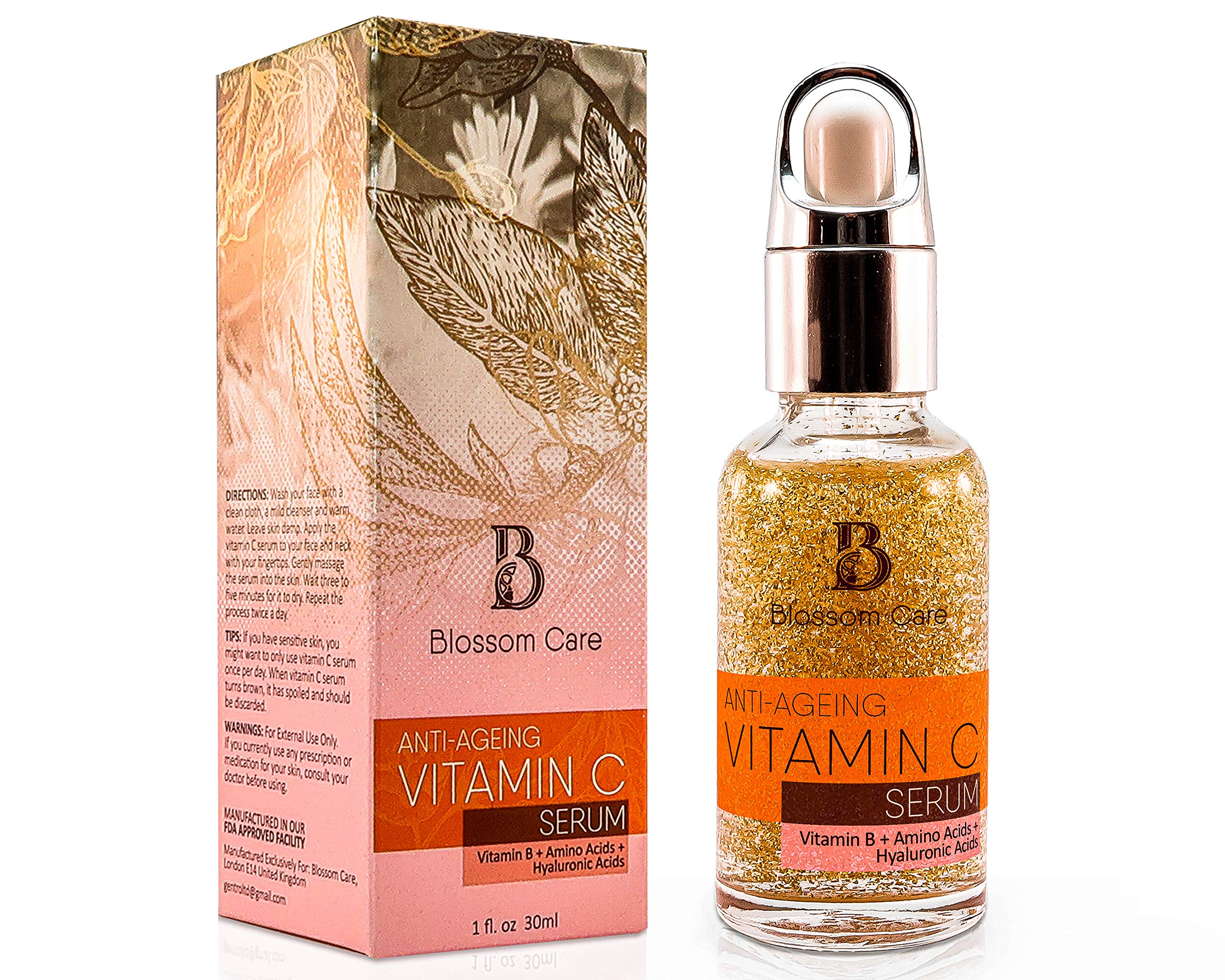 Vitamin C Serum for Face with Hyaluronic Acid – Anti Ageing and Anti Wrinkle Face Serum with Vitamin B and E – Skin Moisturiser for Men and Women – Natural Face Serum to Restore Collagen