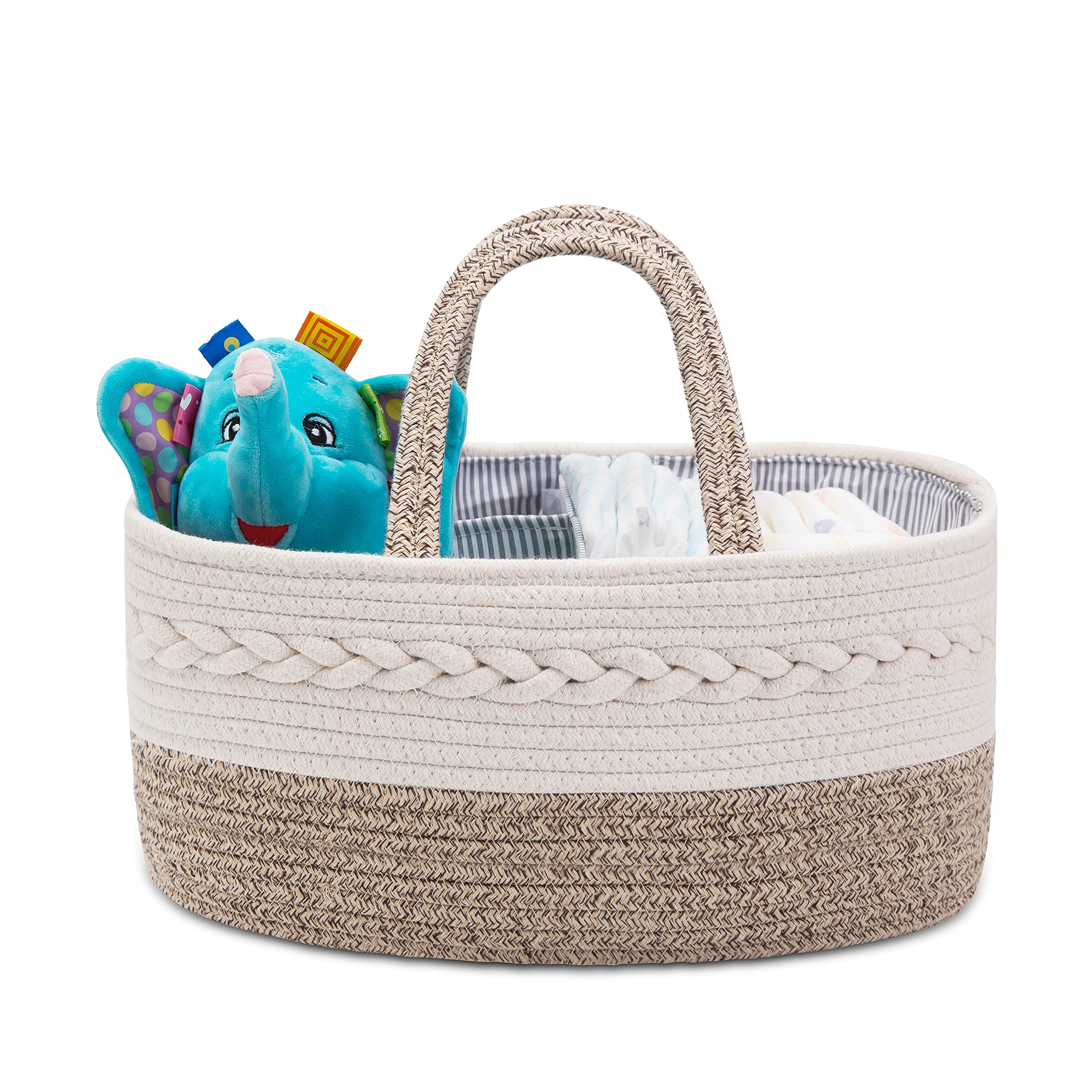 Nappy Caddy,Baby Diaper Caddy Organiser, Portable Nursery Storage Basket with Changeable Compartments,100% Cotton Woven Rope(Small, Yellow)