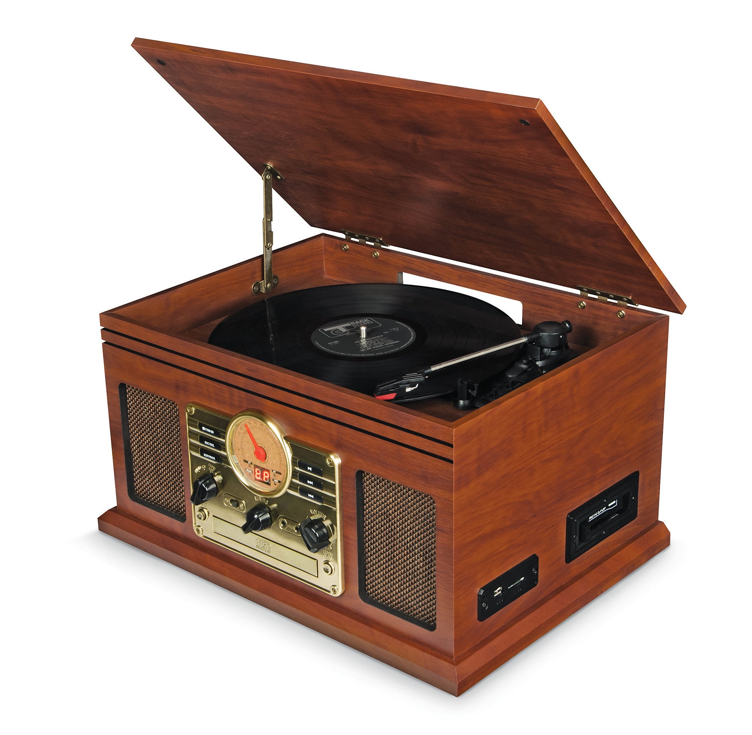 Record Player Vinyl Turntable with Speakers – USB MP3 Playback/Bluetooth/FM Radio/CD & Cassette Player/Vinyl LP Records/SD Card Reader