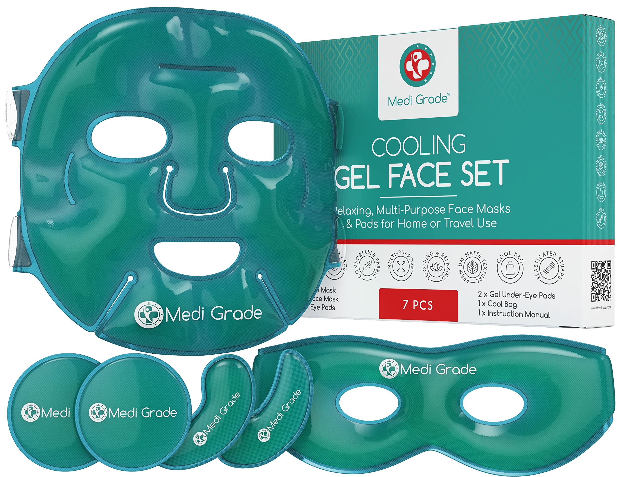 Medi Grade Cooling Face Mask & Cold Eye Mask Set - Soothing Face Ice Pack with Gel Ice Face Mask, Freezer Eye Mask & 4 Eye Ice Packs. Reduce Puffy Eyes and Dark Circles with this Frozen Face Mask Set