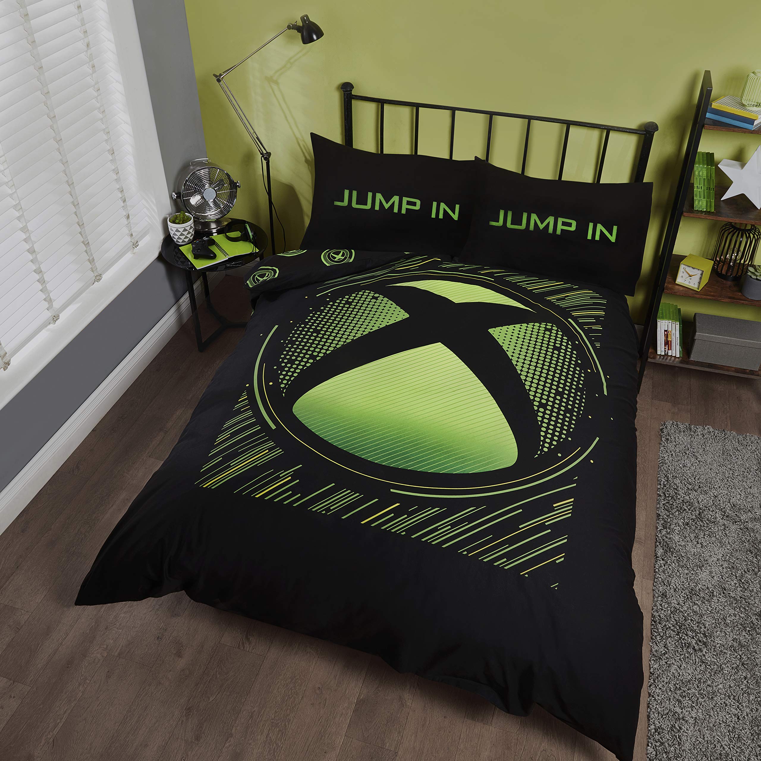 Coco Moon Xbox Green Sphere Gaming Single Double or King Bed Duvet Bedding Set Genuine Microsoft Gamer Xbox Merchandise Gifts (Double)