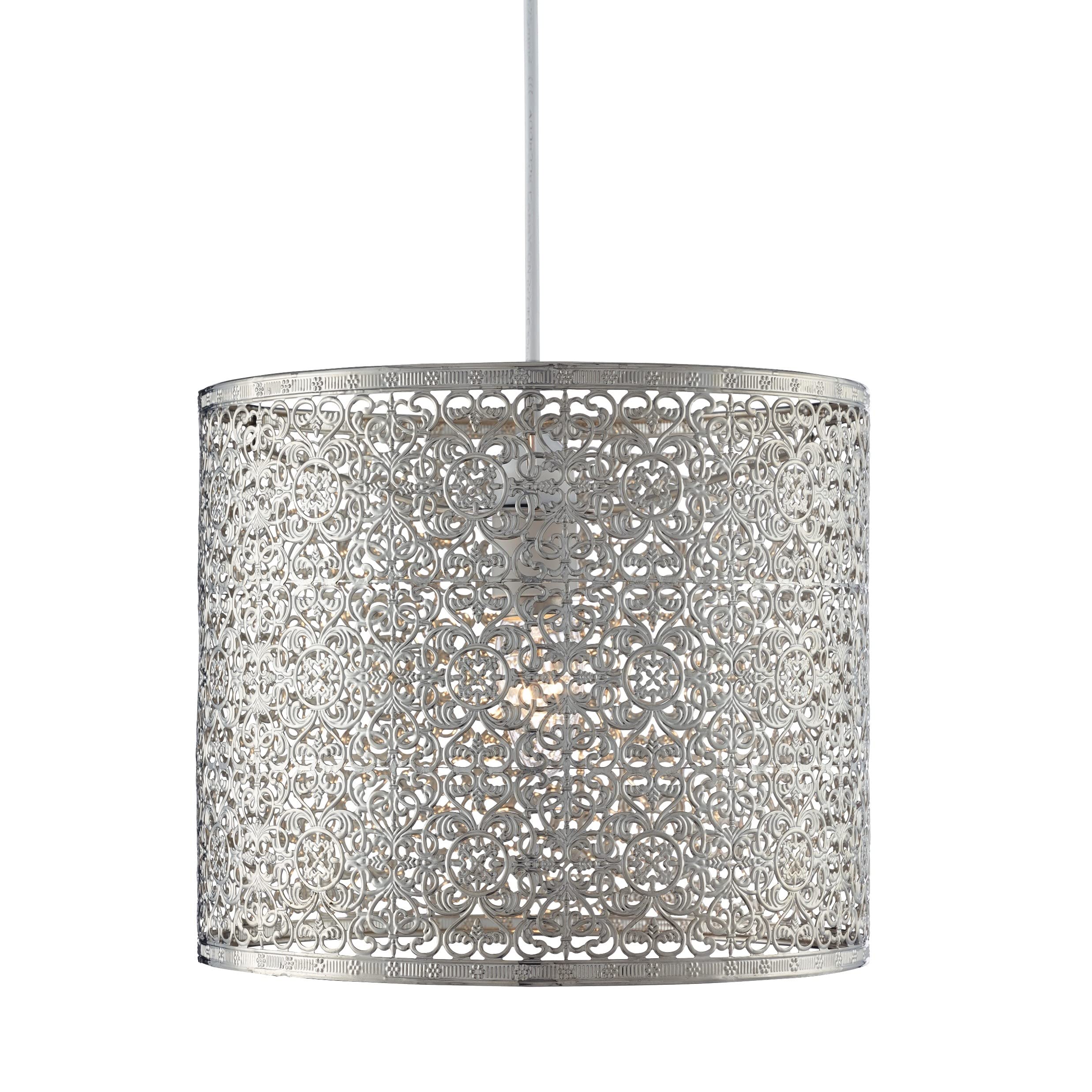 Lighting Collection 700035 Moroccan Style Metal Easy Fit Pendant with Intricate Pattern, Silver Chrome