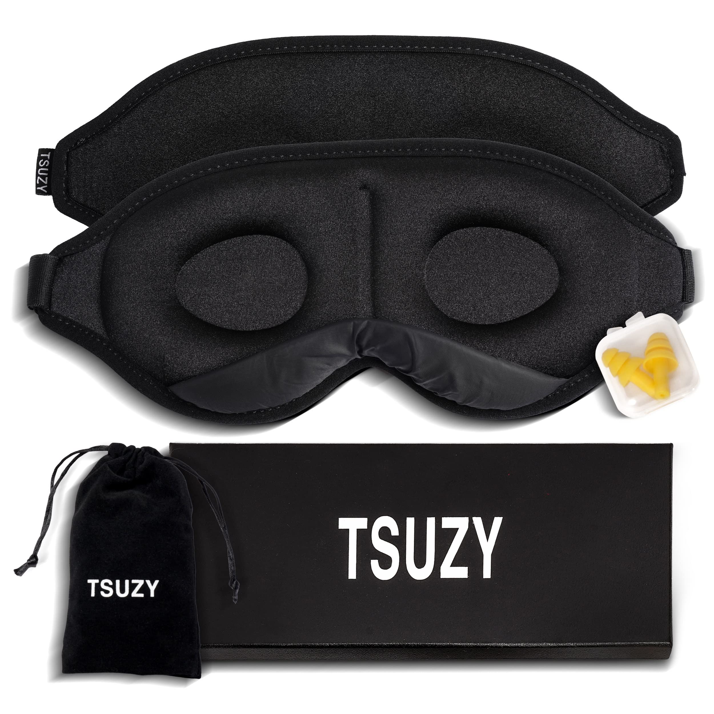 TSUZY 3D Sleep Mask - Upgraded Design 100% Blackout, Soft Comfortable, Perfect Blindfold Sleep Eye Mask for Sleeping Men and Women While Traveling, Nap and Yoga with Earplug and Travel Pouch