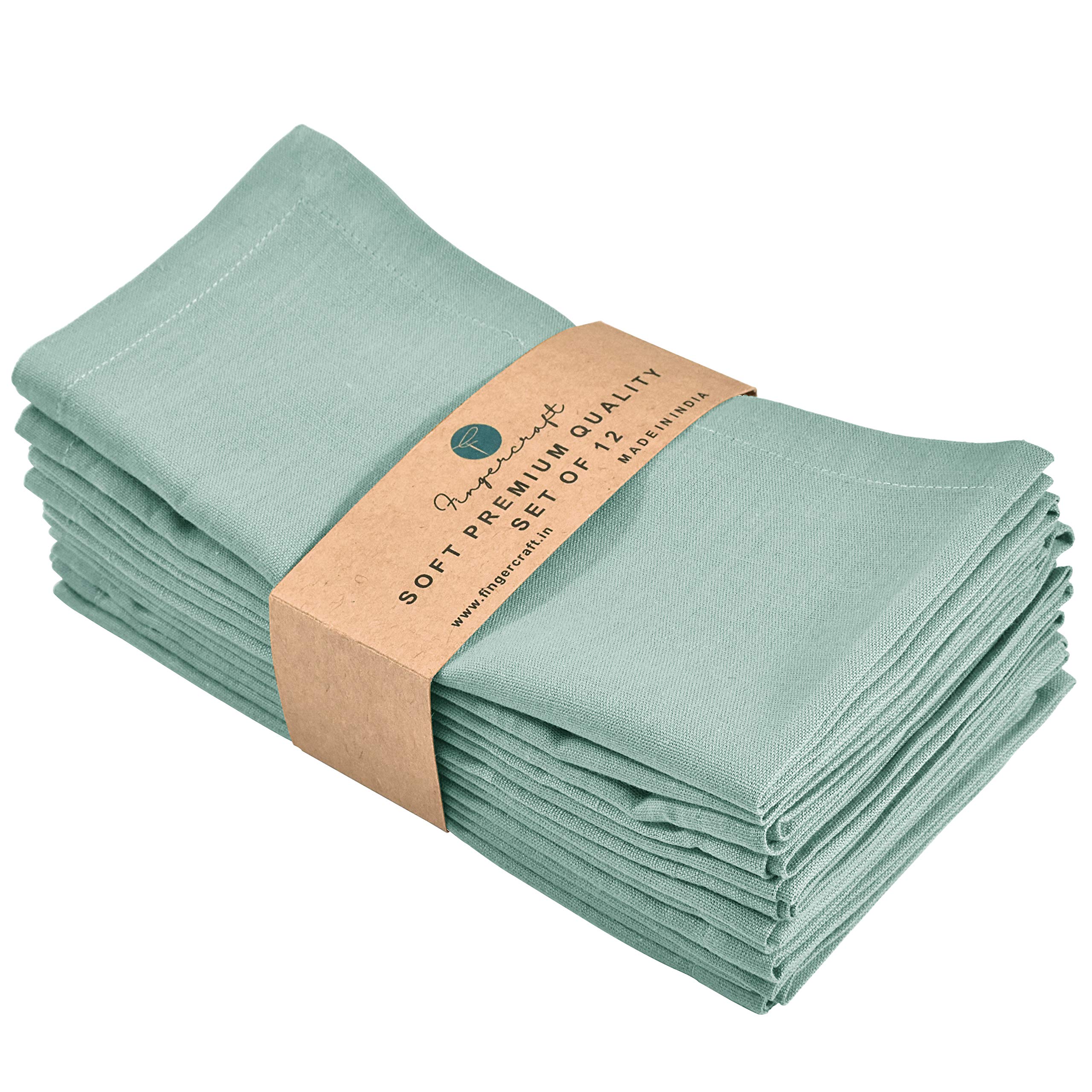 FINGERCRAFT Dinner Cloth Napkins in Cotton Linen Blend Fabric 12 Pack, Premium Quality, Mitered Corners for Every Day Use Napkins are Pre Shrunk and Good Absorbency Color (Aqua)