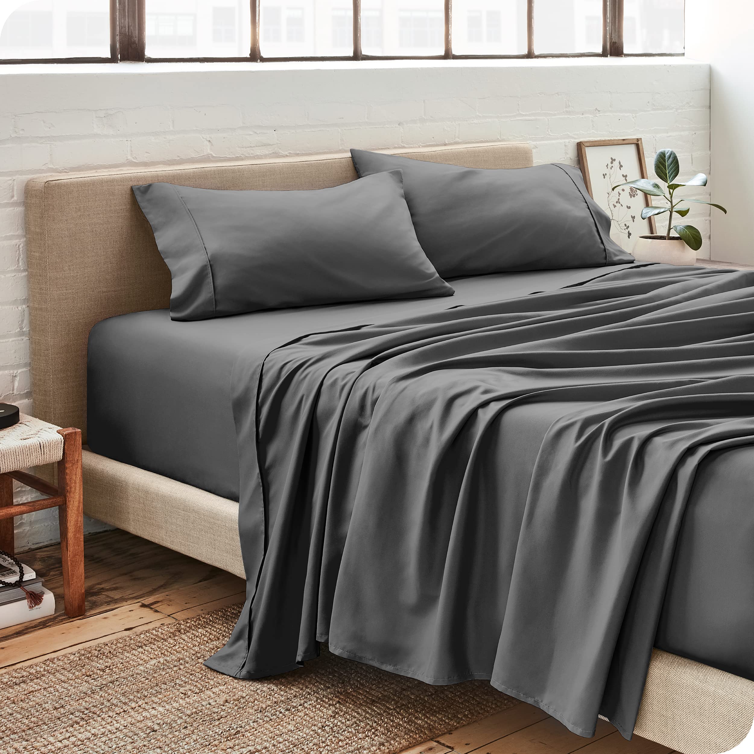 Bare Home King Sheet Set - 1800 Ultra-Soft Microfibre King Bed Sheets - Hydro-Brushed - Deep Pocket - Fitted Sheet, Flat Sheet, and 2 Pillowcases - Bedding Sheets (King, Grey)