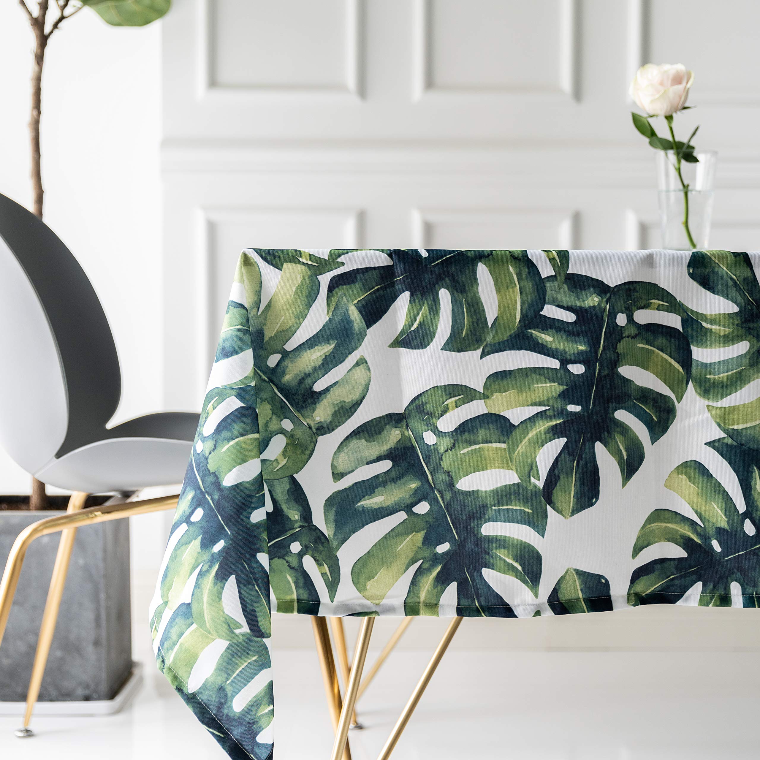 Drizzle Table Cloth Monstera Leaf Plant Palm Tree Rectangular Square Folding Table Cover Waterproof Polyester Cotton Country Garden for Kitchen Furniture (55 * 63in/140 * 160cm)