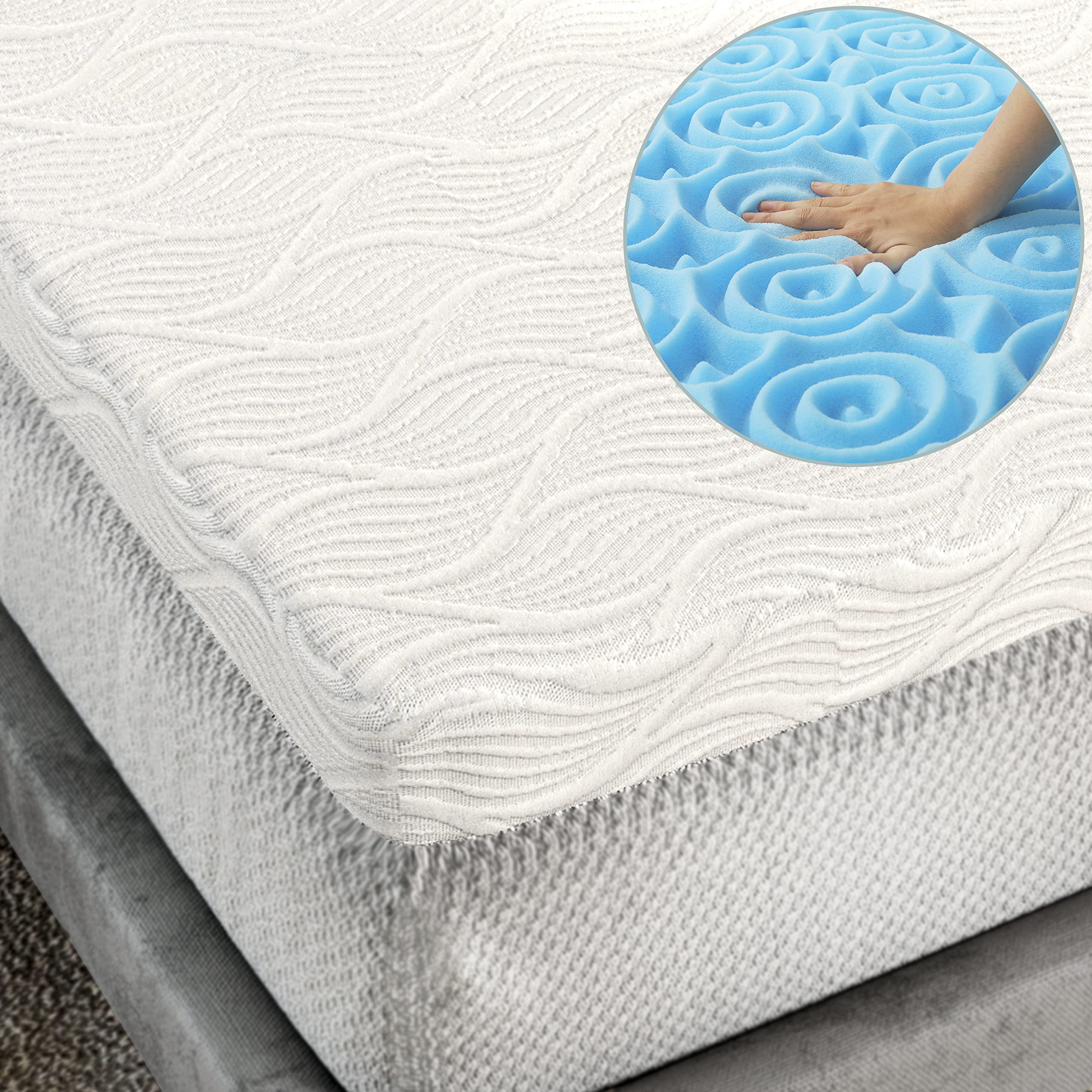 MSmask 7-Zone Memory Foam Mattress Topper 5.5 cm with Removable & Washable Zipped Cover, Pressure Relief for Back Pain Good Sleep, CertiPUR-EU Single Bed (90 x 190)
