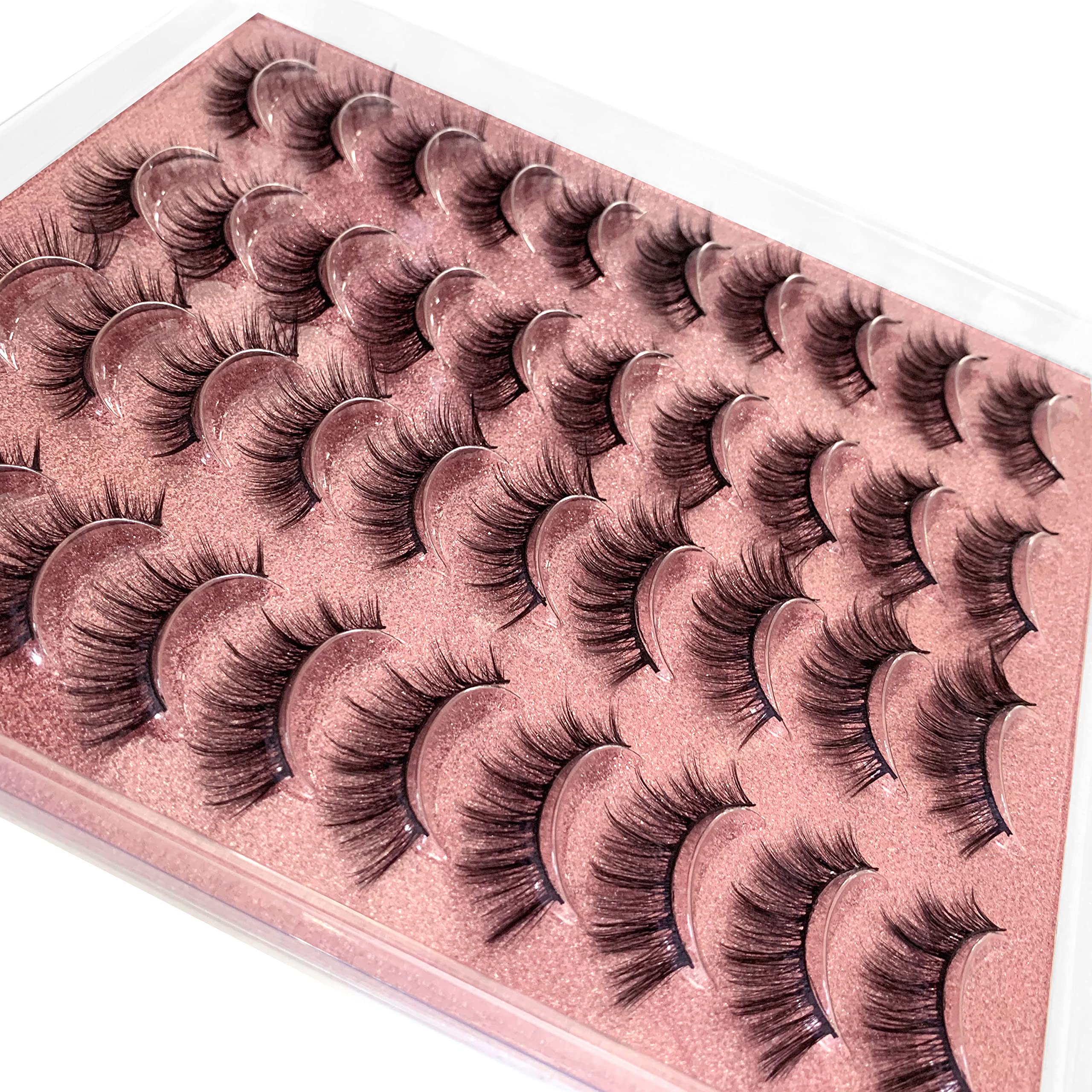 False Eyelashes Natural Cat Eyes Lashes Lightweight 3D Faux Mink Lashes Fluffy 20 Pairs Multipack No Glue Included