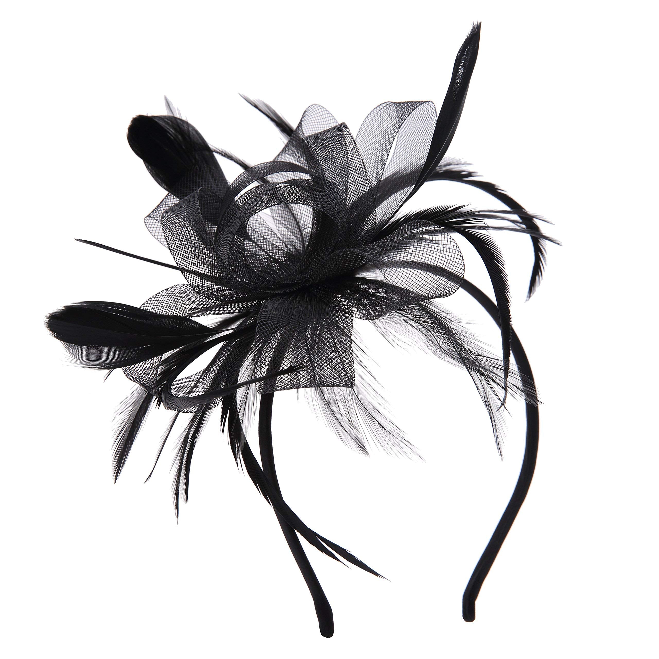 VGLOOK Flower Cocktail Tea Party Headwear Feather Fascinators Derby Hat for Girls and Ladies (Black)