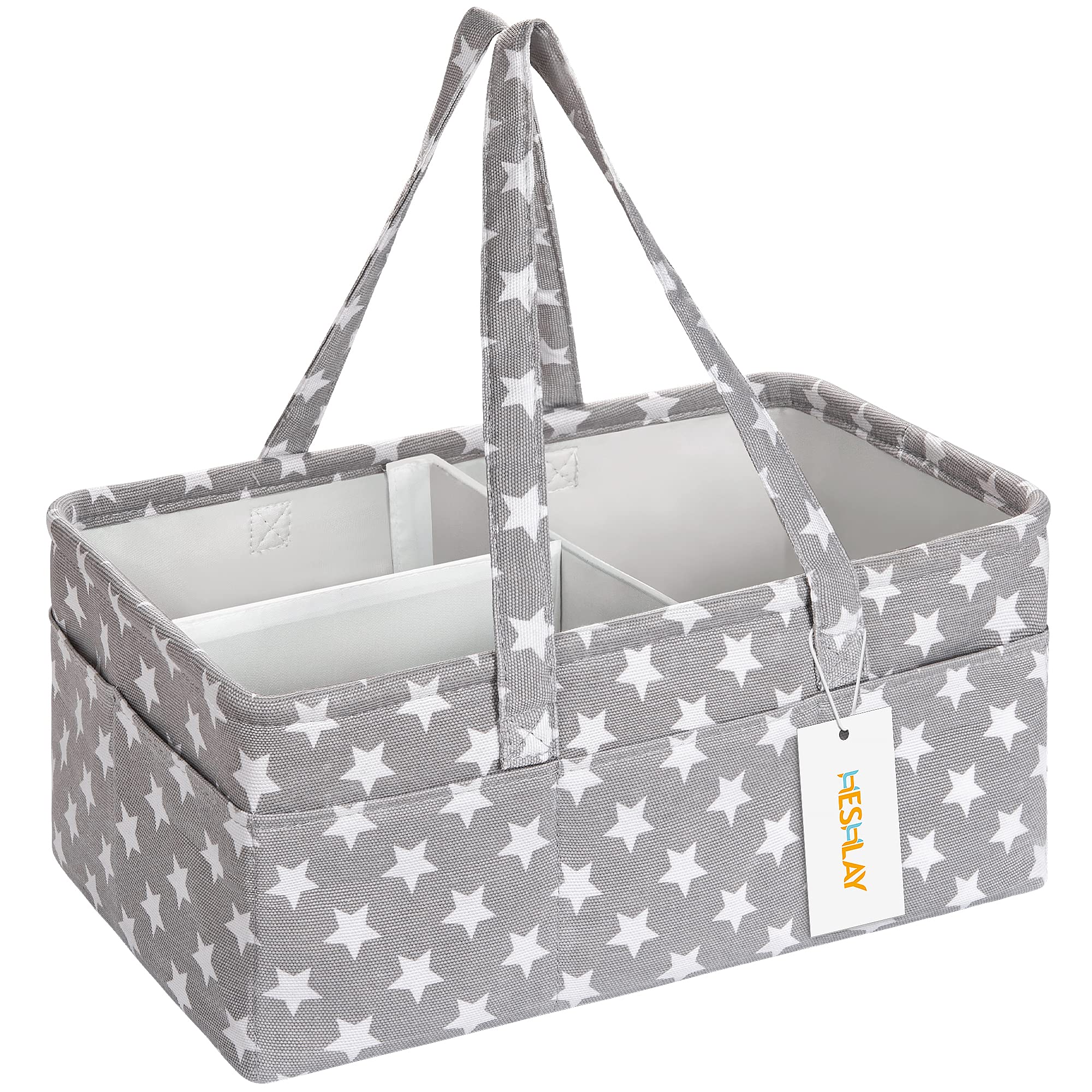 Heshlay Nappy Caddy - Sturdy Baby Diaper Caddy Organiser with Waterproof EVA on Polyester - Bag Storage for Storing Maximum Baby Supplies (Grey)