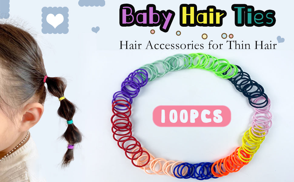 ZCOINS Elastic Hair Ties for Thin Hair,Ponytail Holders Value Pack for Newborn Girls,100pcs/pack Multicolor Mixed