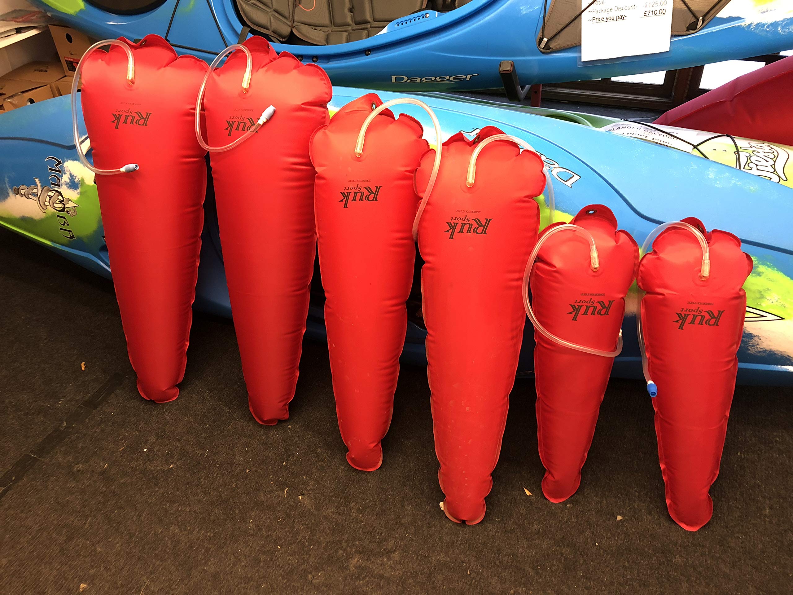 Kayak Canoe Airbags Split Stern Buoyancy Bags Essential to prevent Water logging and Sinking. Sold in Small ,Med or large for all sizes of kayaks. SOLD IN PAIRS