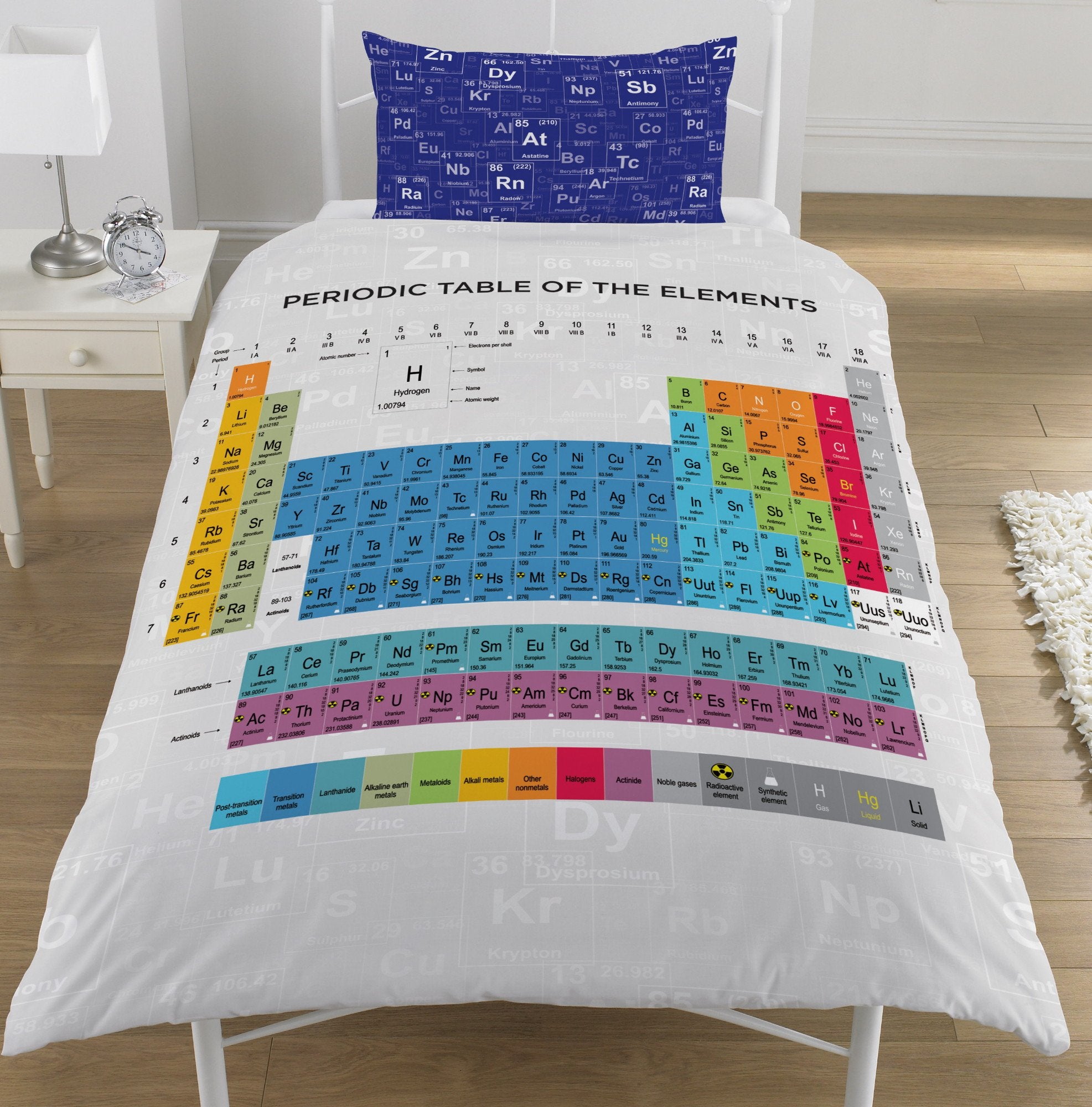 KidCollection Periodic Table Element Single/Double Reversible Duvet Cover Bed Set (Single Duvet Cover)
